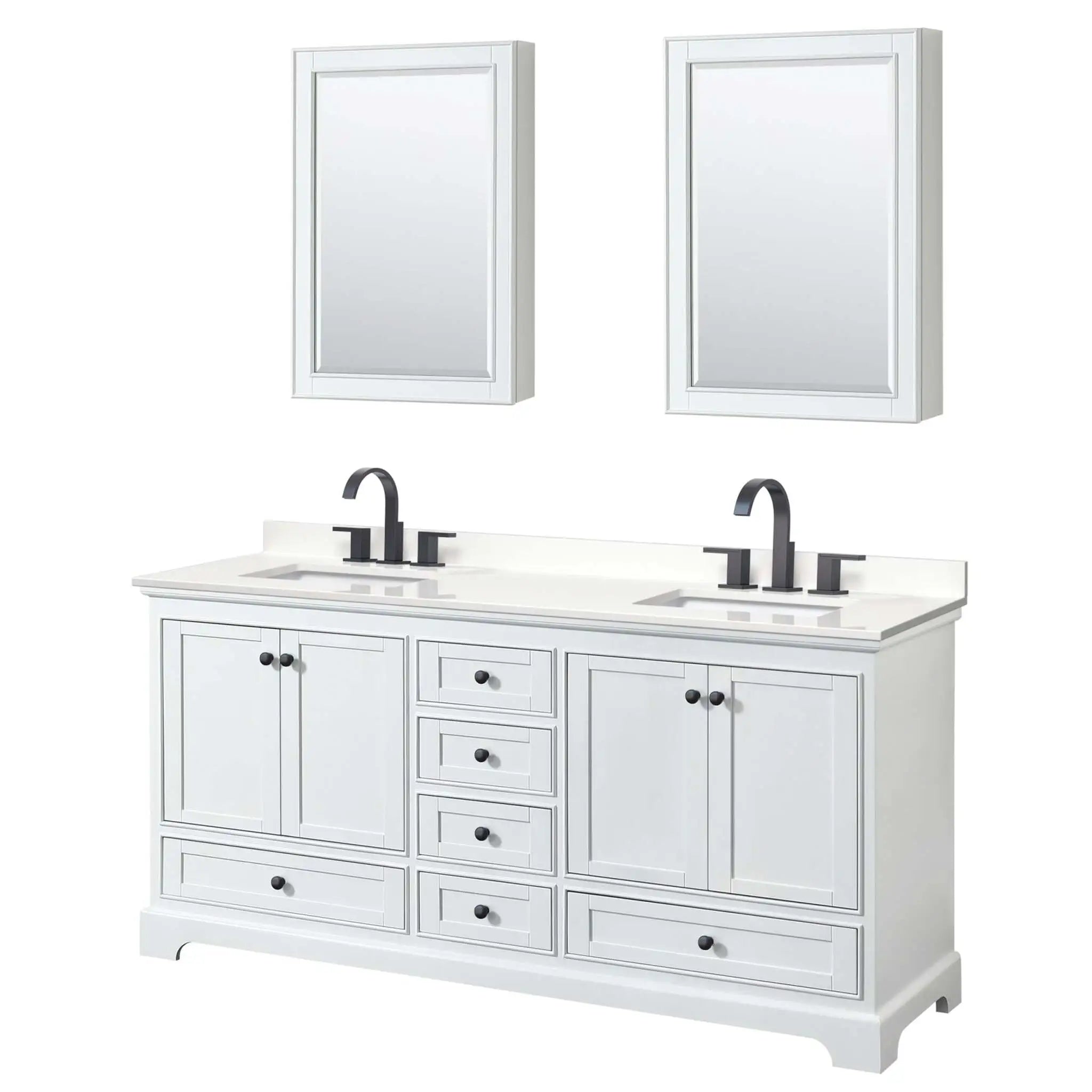 72" Deborah Double Bathroom Vanity in White with Matte Black Trim & Medicine Cabinet by Wyndham