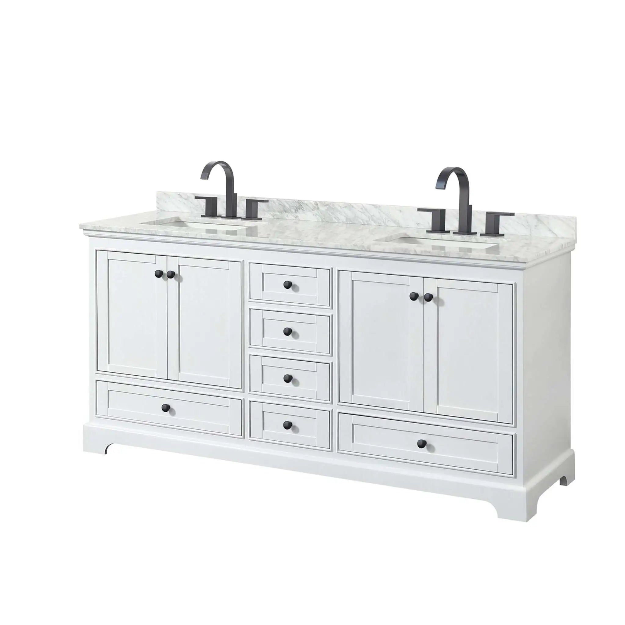 72" Deborah Double Bathroom Vanity in White with Matte Black Trim by Wyndham