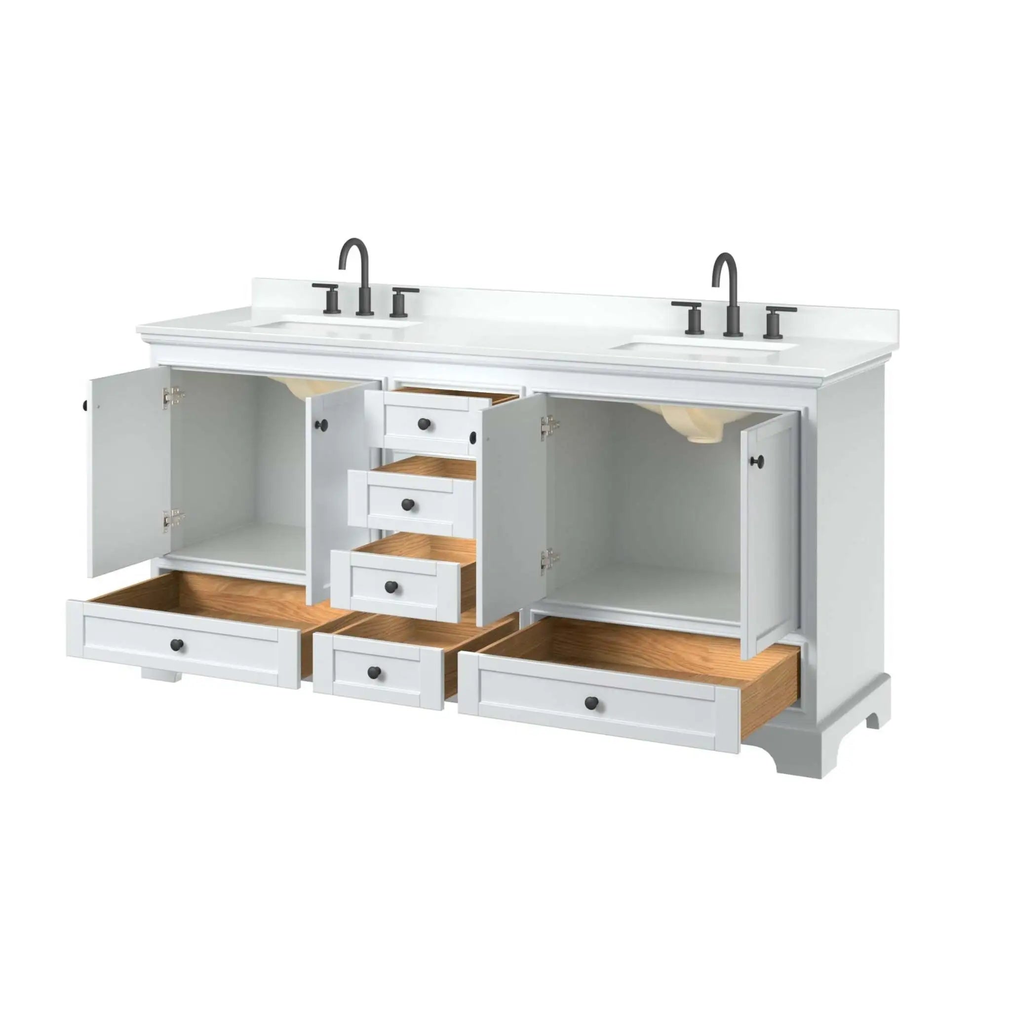 72" Deborah Double Bathroom Vanity in White with Matte Black Trim by Wyndham