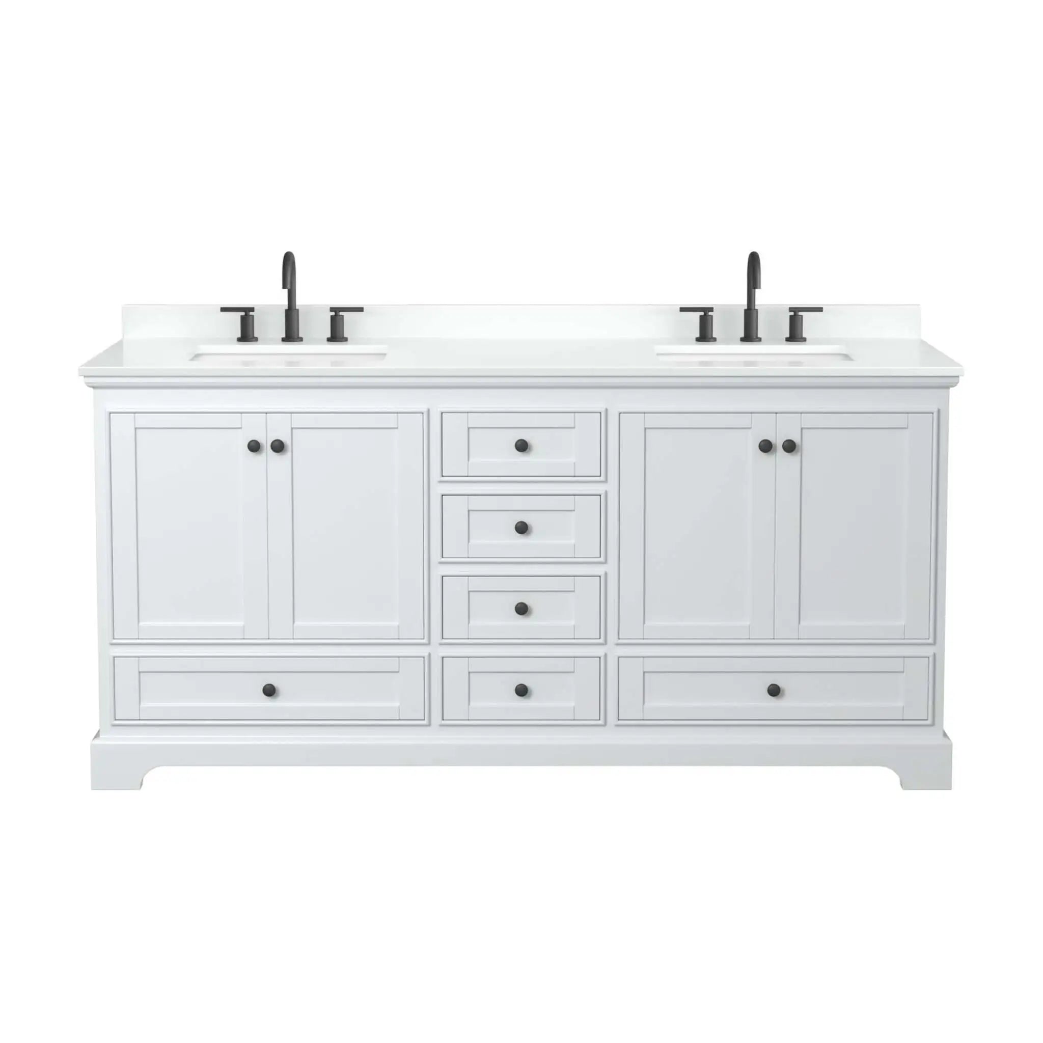 72" Deborah Double Bathroom Vanity in White with Matte Black Trim by Wyndham