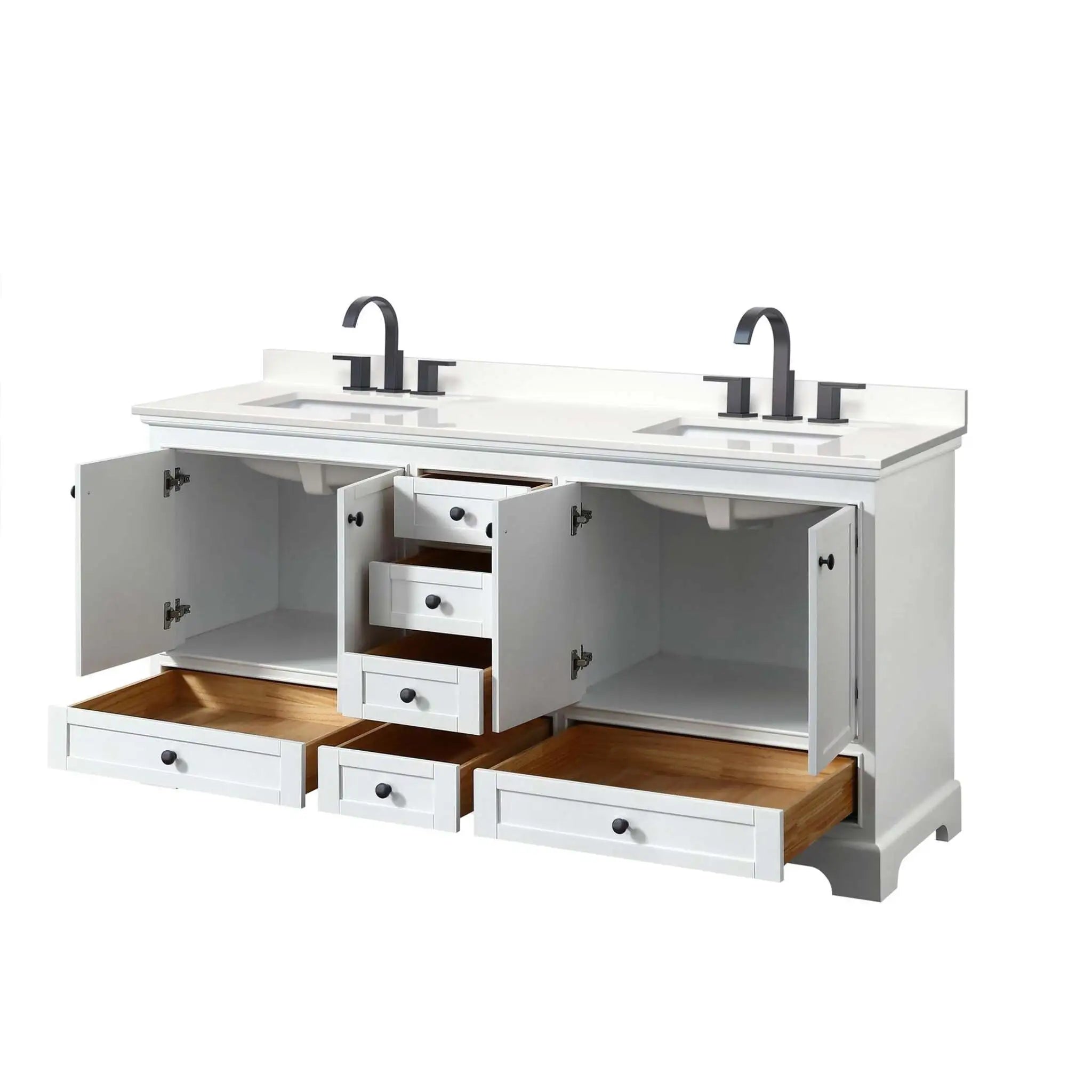 72" Deborah Double Bathroom Vanity in White with Matte Black Trim by Wyndham
