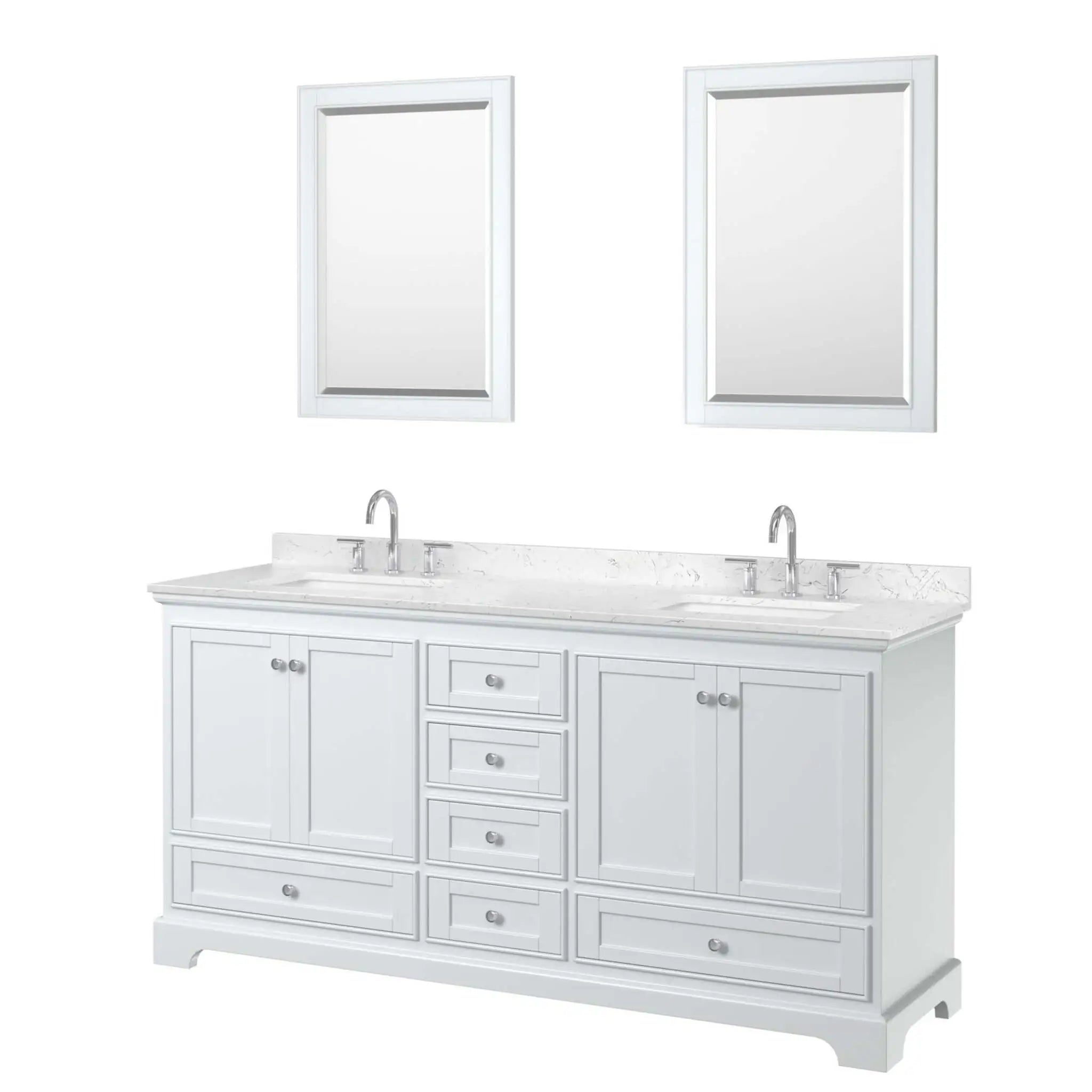 72" Deborah Double Bathroom Vanity in White with Polished Chrome Trim & 24" Mirror by Wyndham
