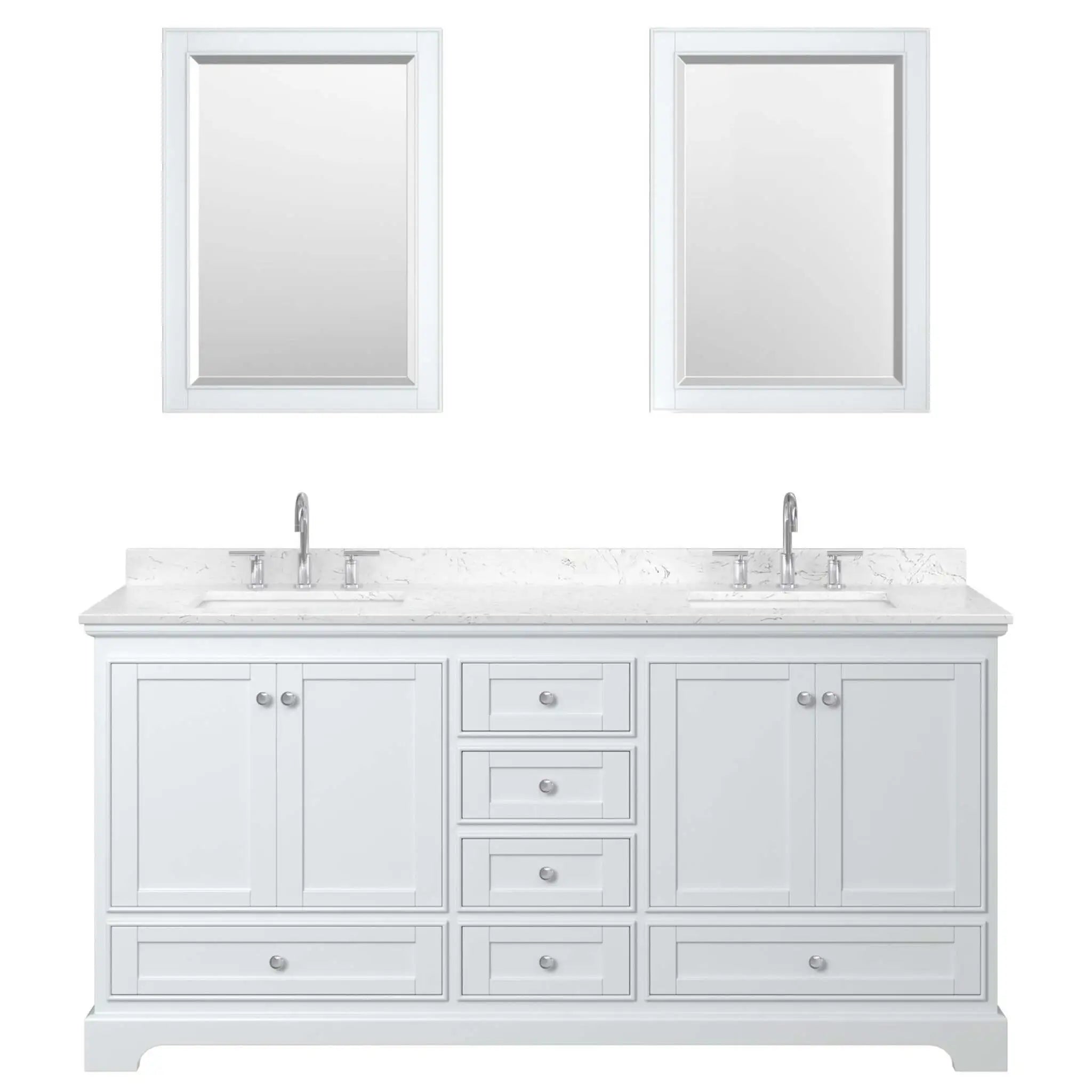 72" Deborah Double Bathroom Vanity in White with Polished Chrome Trim & 24" Mirror by Wyndham