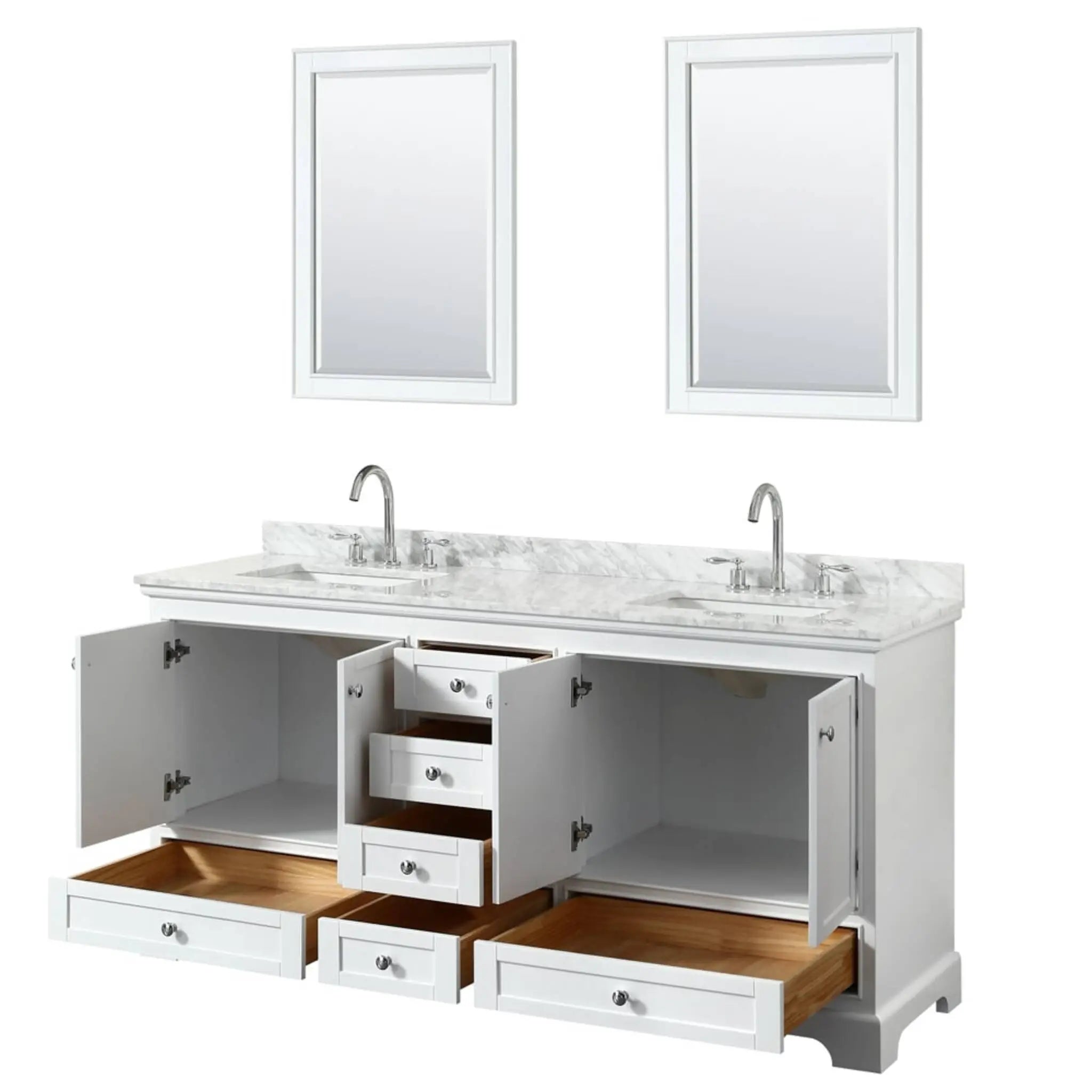 72" Deborah Double Bathroom Vanity in White with Polished Chrome Trim & 24" Mirror by Wyndham
