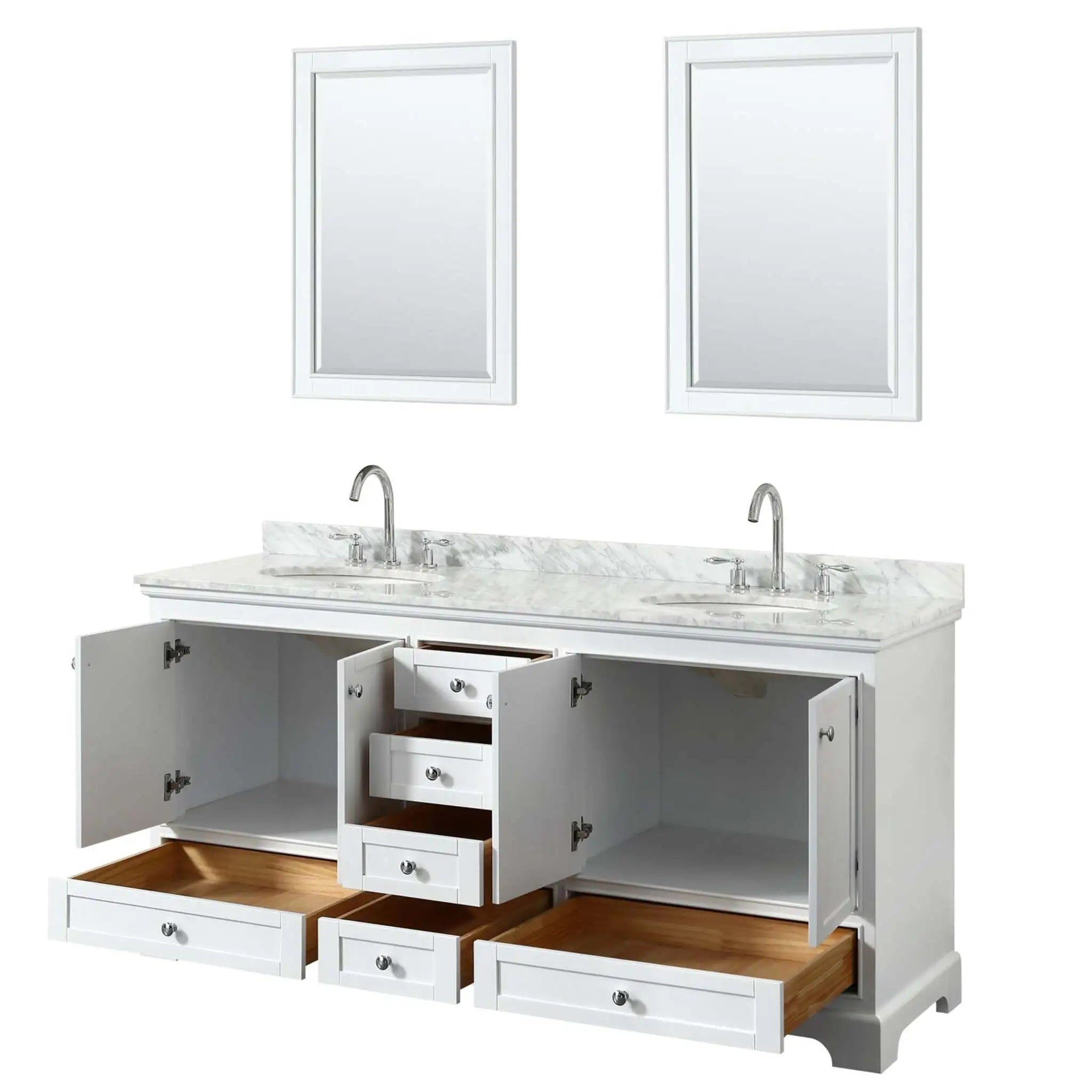 72" Deborah Double Bathroom Vanity in White with Polished Chrome Trim & 24" Mirror by Wyndham