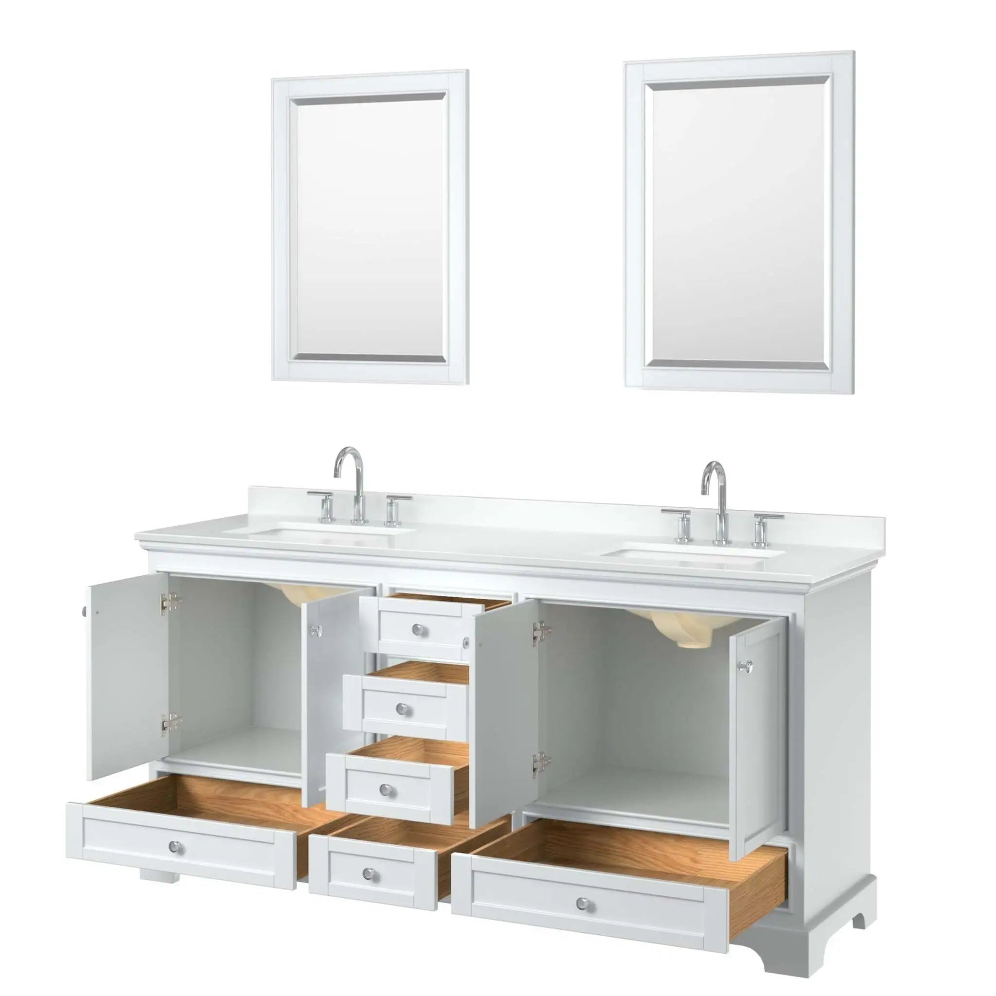 72" Deborah Double Bathroom Vanity in White with Polished Chrome Trim & 24" Mirror by Wyndham