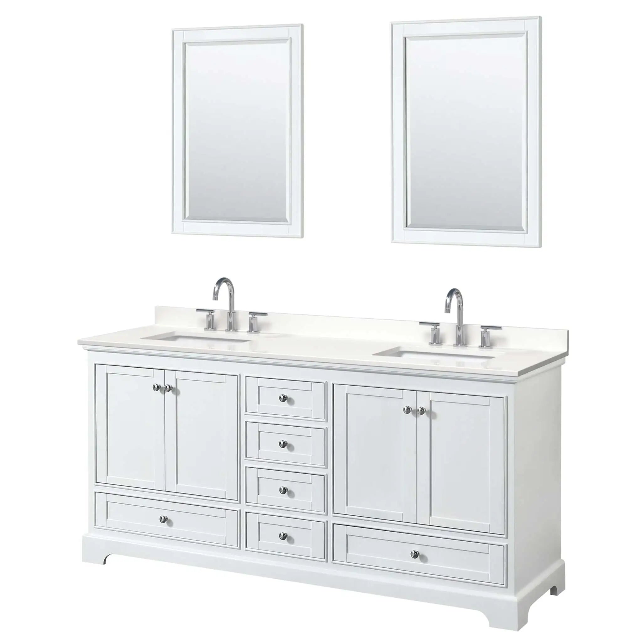 72" Deborah Double Bathroom Vanity in White with Polished Chrome Trim & 24" Mirror by Wyndham