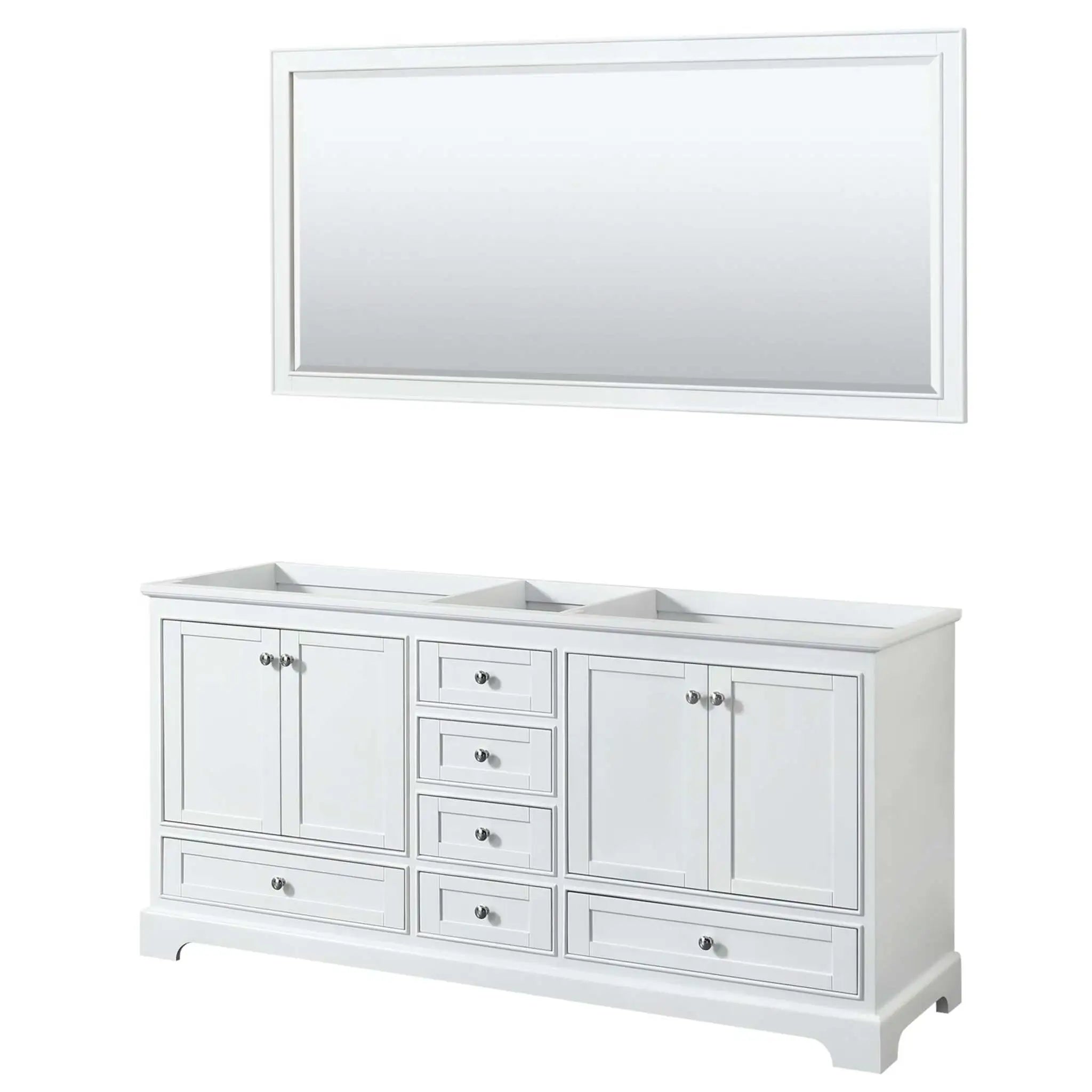 72" Deborah Double Bathroom Vanity in White with Polished Chrome Trim & 70" Mirror by Wyndham