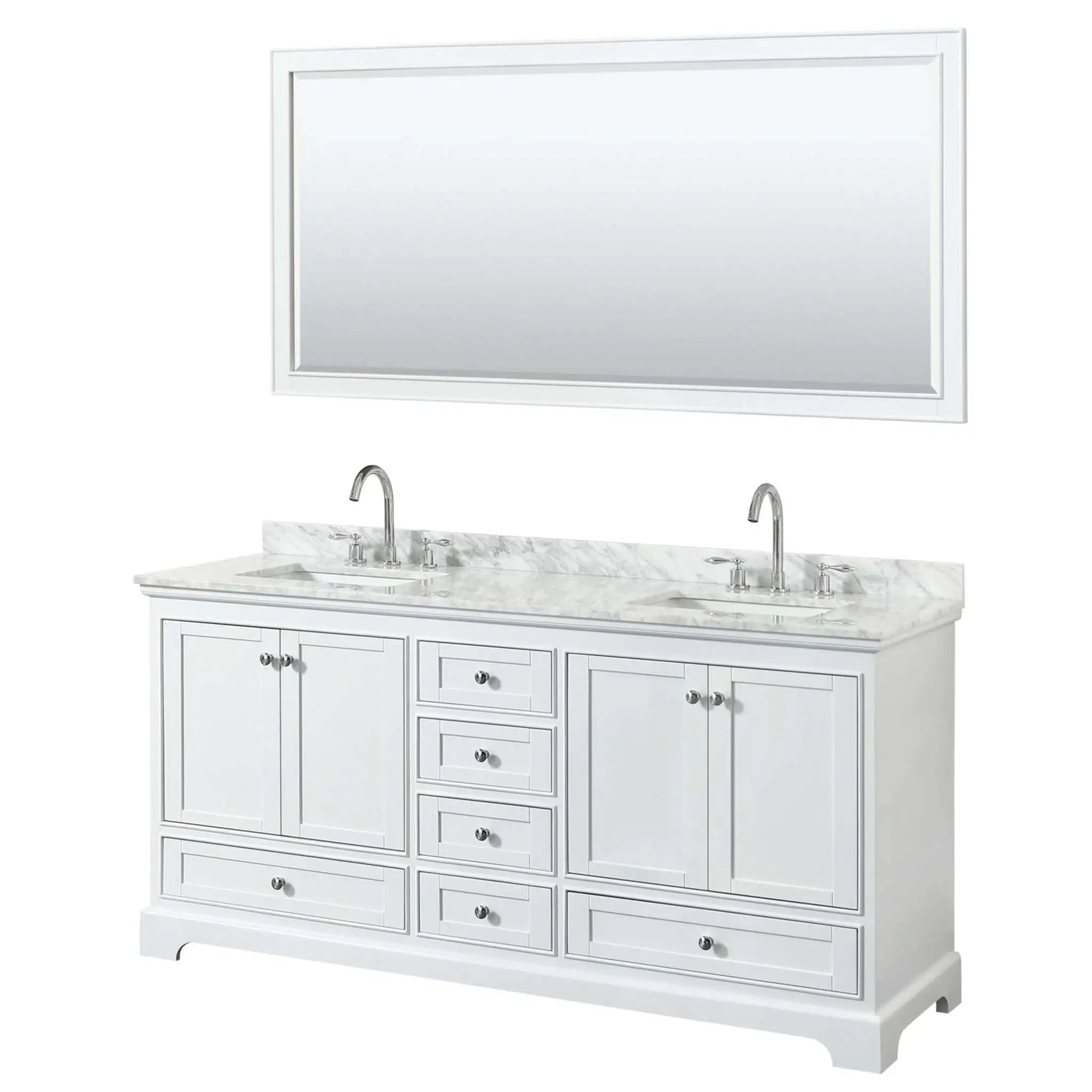 72" Deborah Double Bathroom Vanity in White with Polished Chrome Trim & 70" Mirror by Wyndham