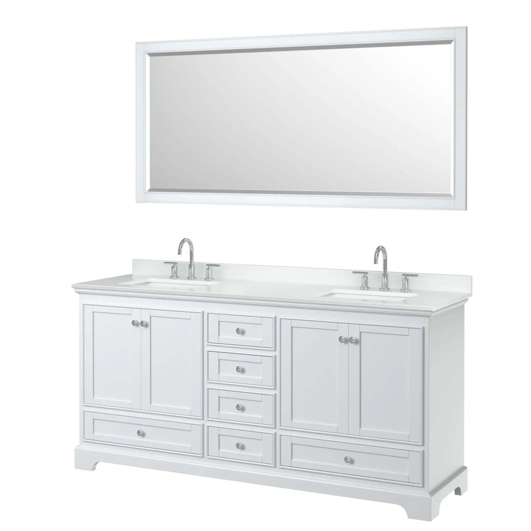 72" Deborah Double Bathroom Vanity in White with Polished Chrome Trim & 70" Mirror by Wyndham