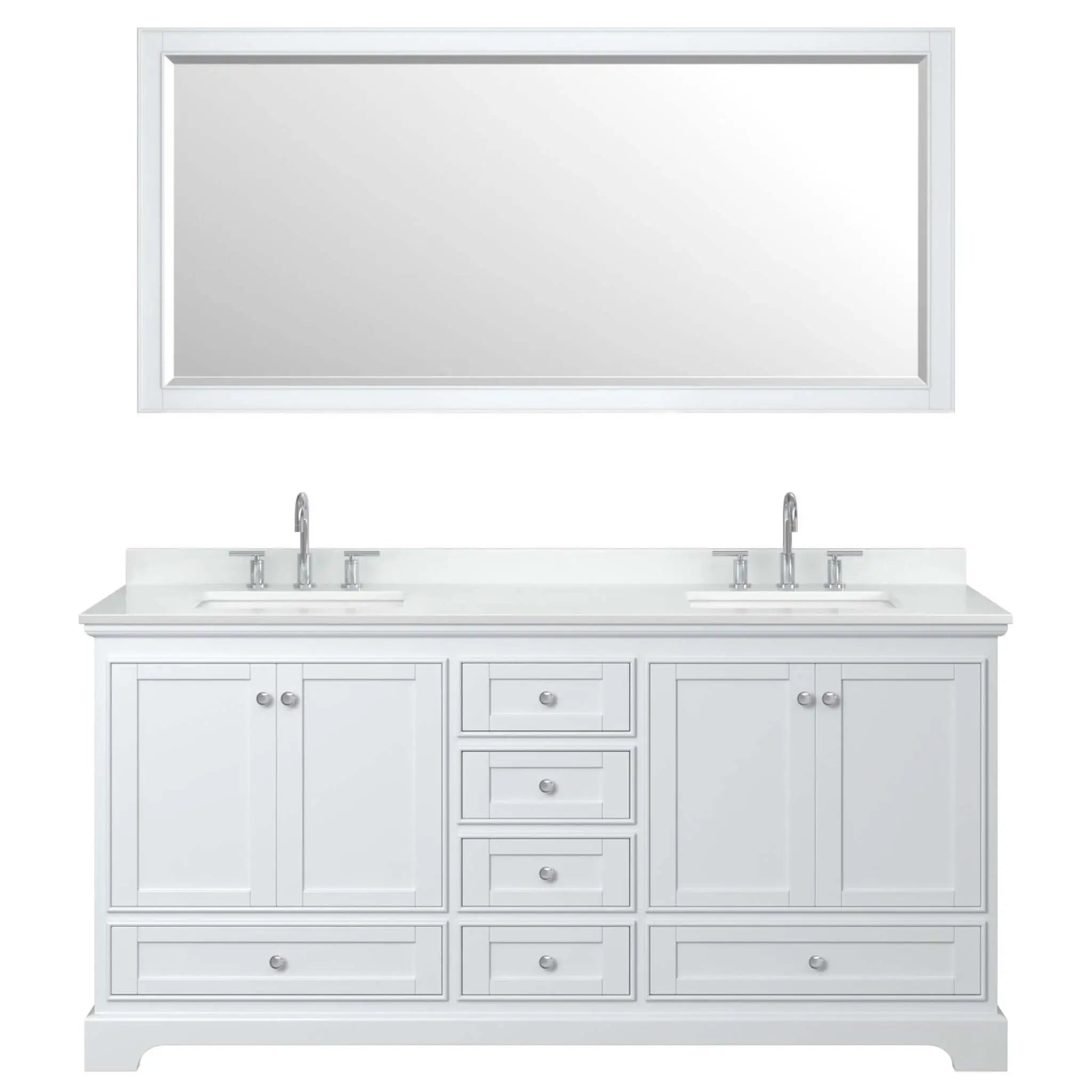72" Deborah Double Bathroom Vanity in White with Polished Chrome Trim & 70" Mirror by Wyndham