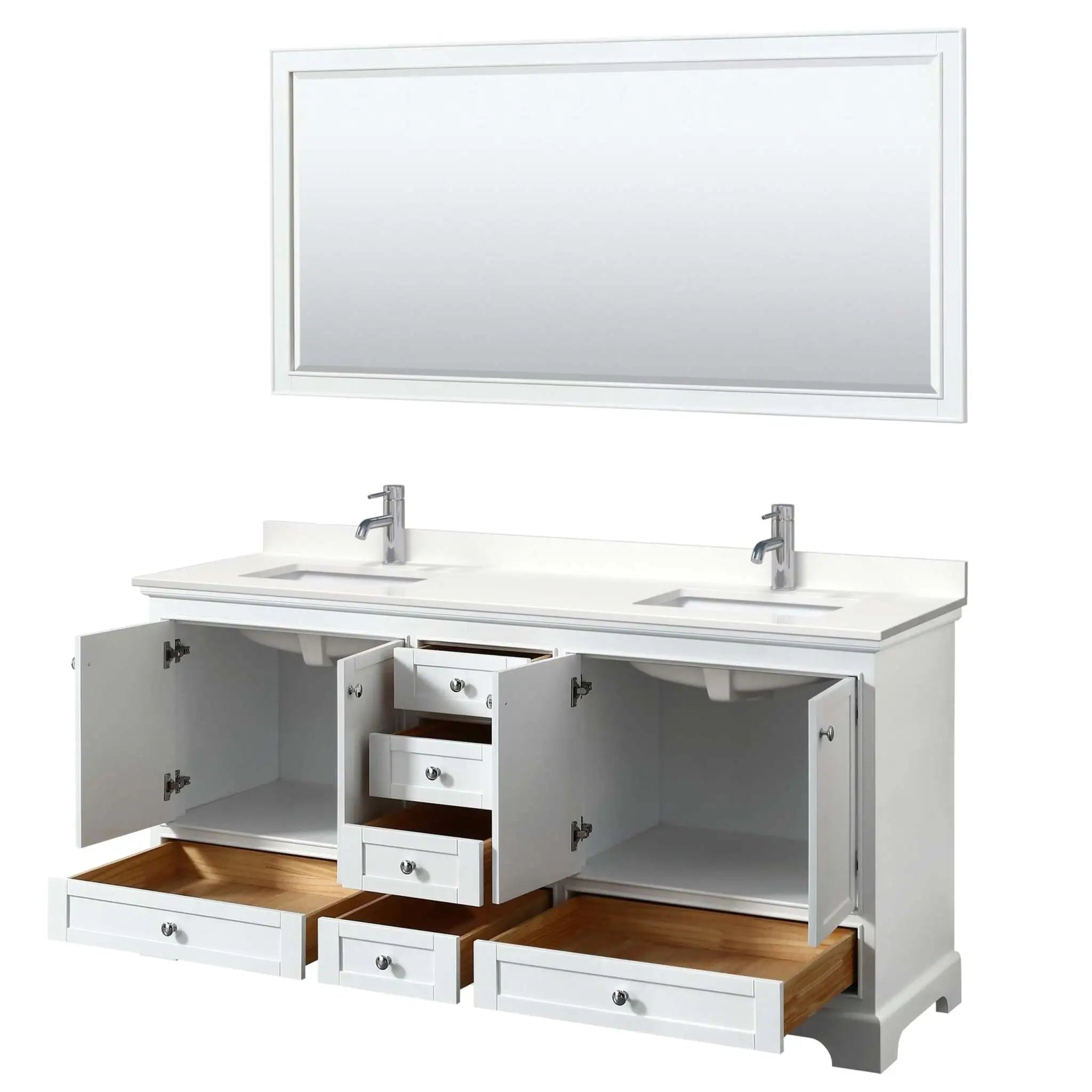 72" Deborah Double Bathroom Vanity in White with Polished Chrome Trim & 70" Mirror by Wyndham
