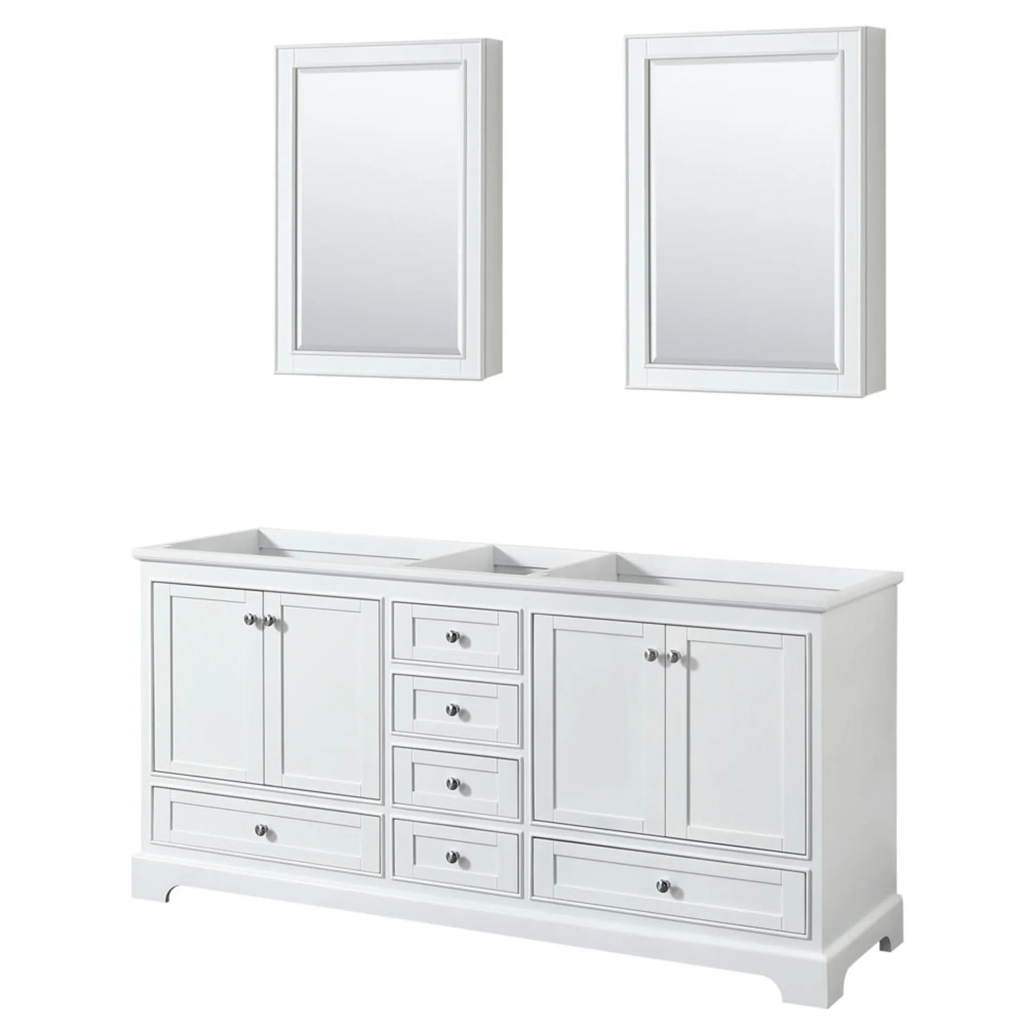 72" Deborah Double Bathroom Vanity in White with Polished Chrome Trim & Medicine Cabinet by Wyndham