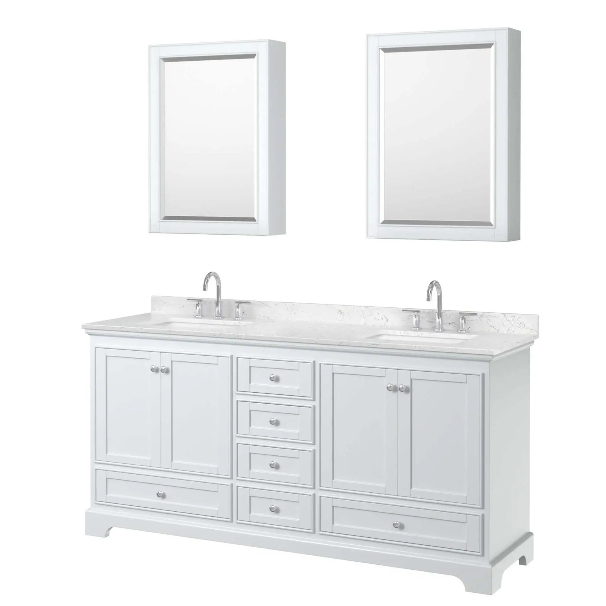 72" Deborah Double Bathroom Vanity in White with Polished Chrome Trim & Medicine Cabinet by Wyndham