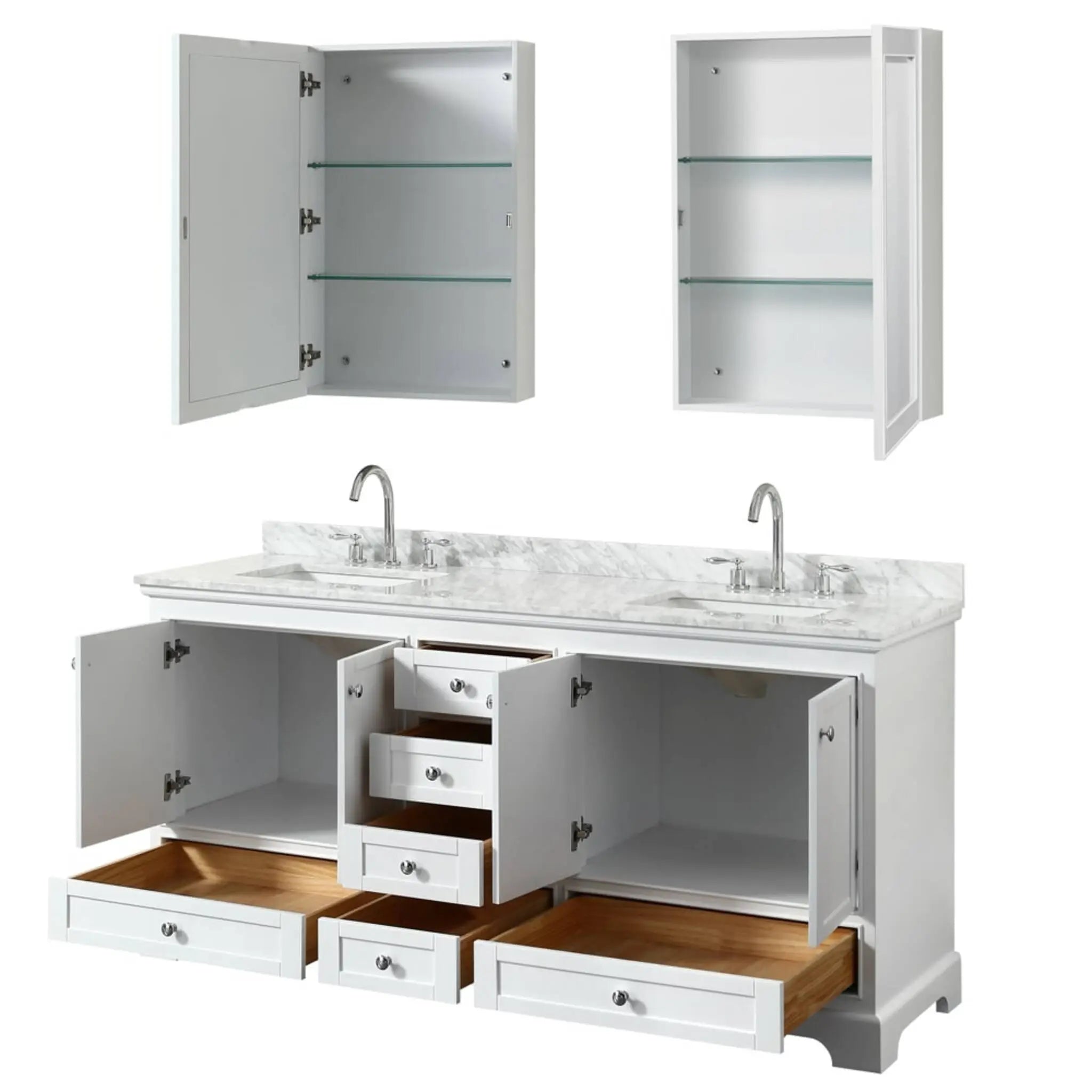 72" Deborah Double Bathroom Vanity in White with Polished Chrome Trim & Medicine Cabinet by Wyndham