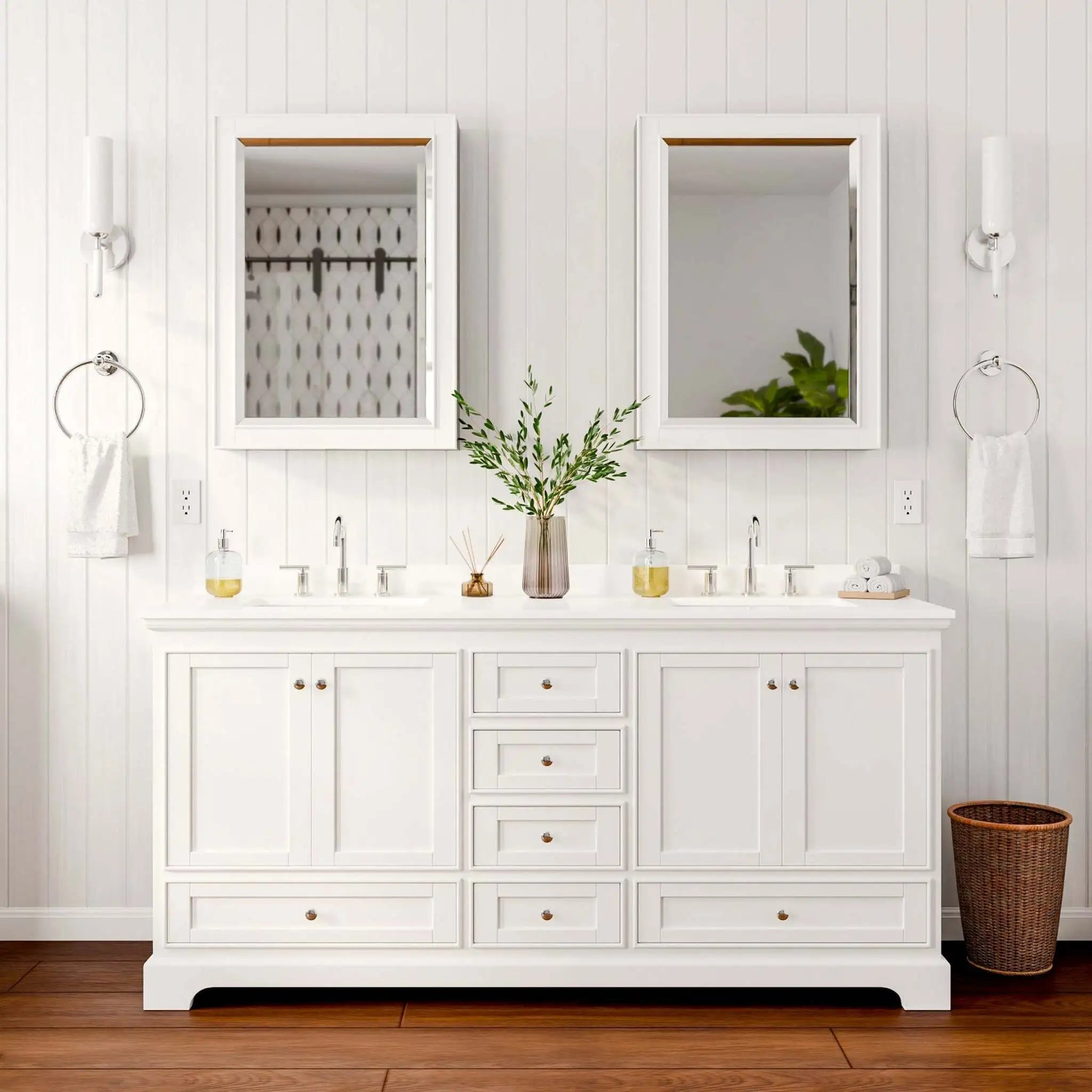 72" Deborah Double Bathroom Vanity in White with Polished Chrome Trim & Medicine Cabinet by Wyndham