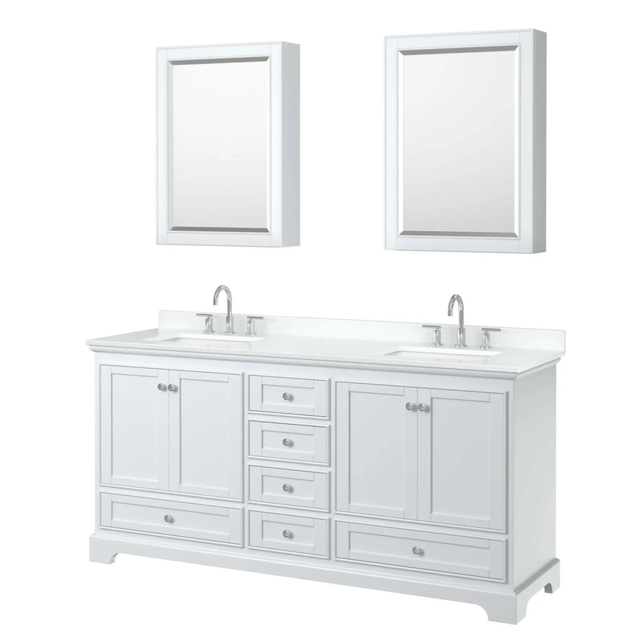 72" Deborah Double Bathroom Vanity in White with Polished Chrome Trim & Medicine Cabinet by Wyndham