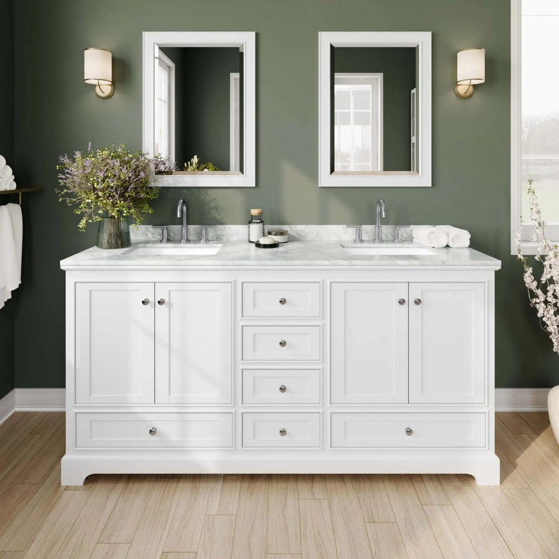 72" Deborah Double Bathroom Vanity in White with Polished Chrome Trim by Wyndham