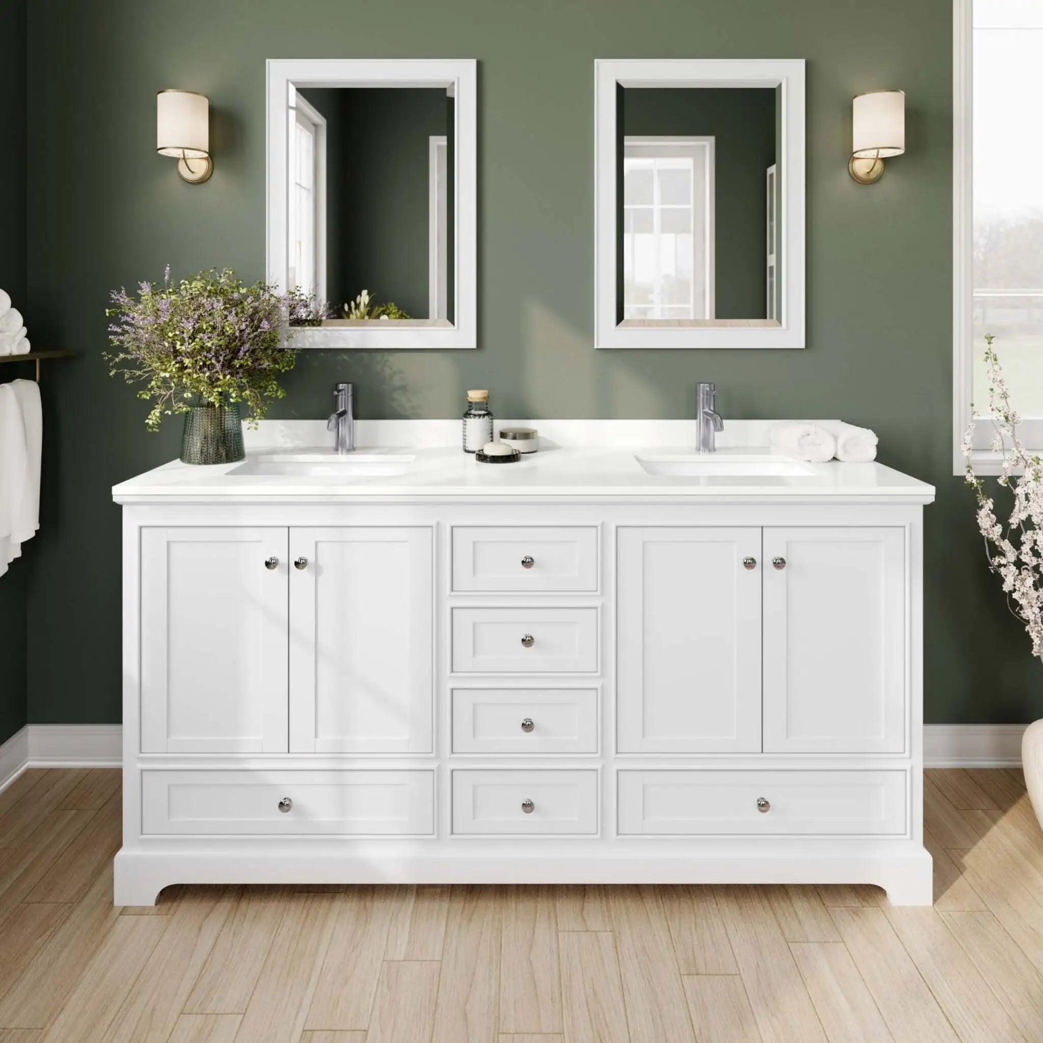 72" Deborah Double Bathroom Vanity in White with Polished Chrome Trim by Wyndham