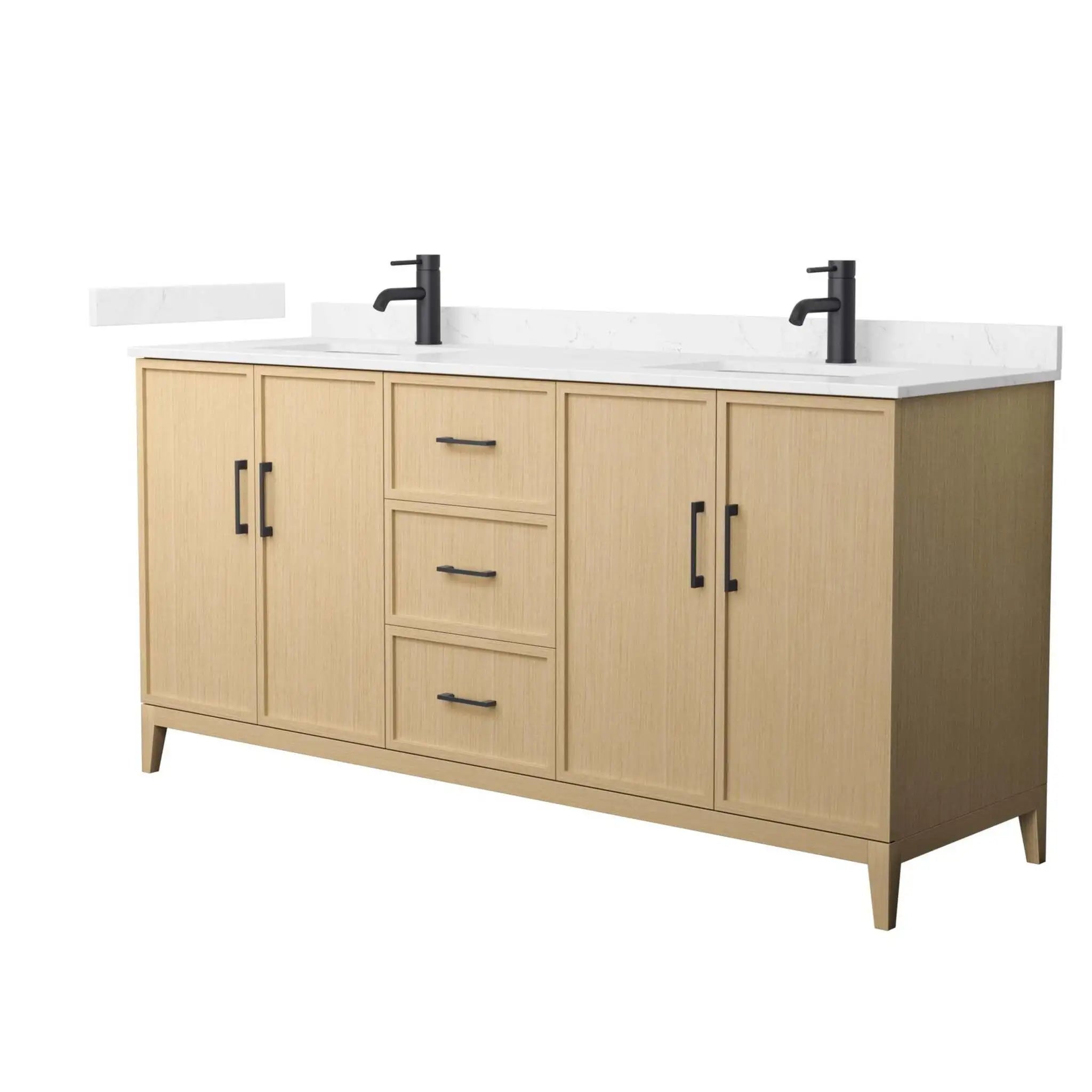 72" Elan Double Bathroom Vanity in White Oak with Matte Black Trim by Wyndham
