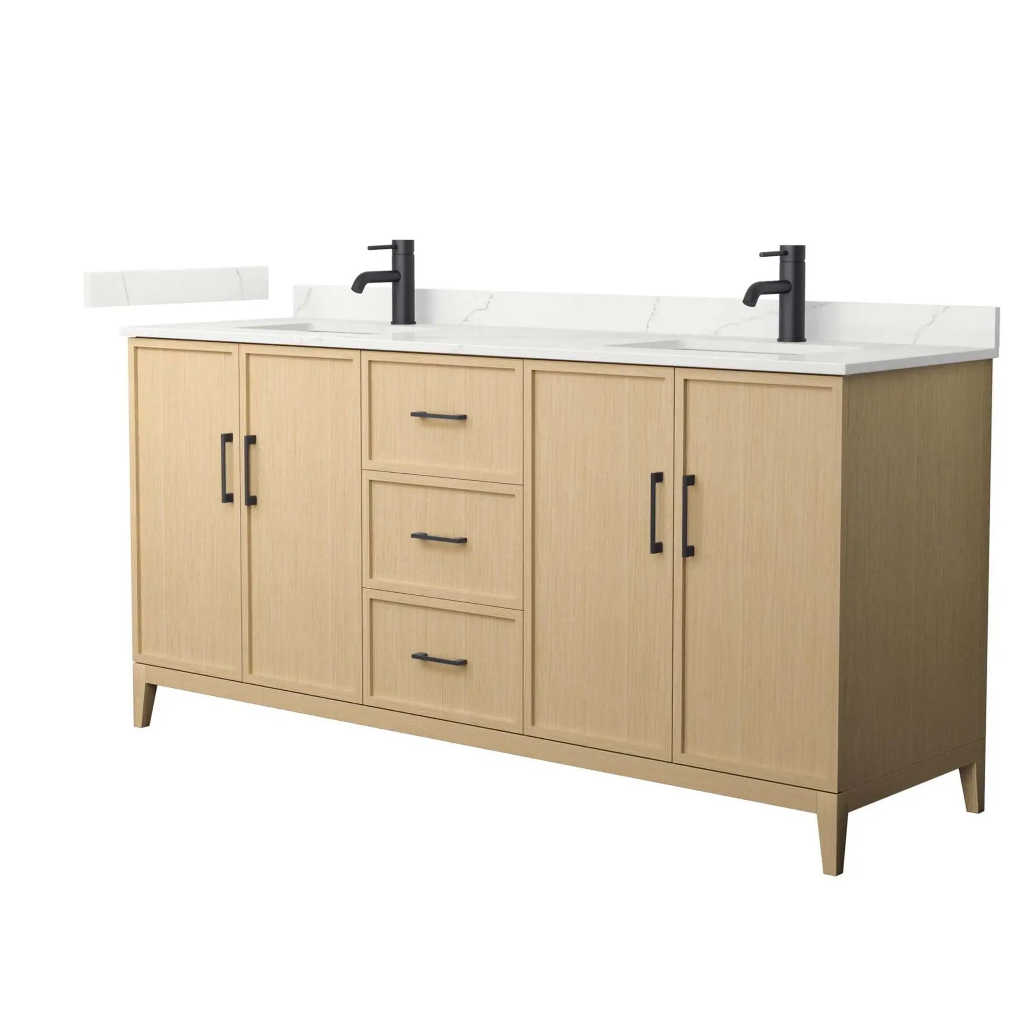 72" Elan Double Bathroom Vanity in White Oak with Matte Black Trim by Wyndham