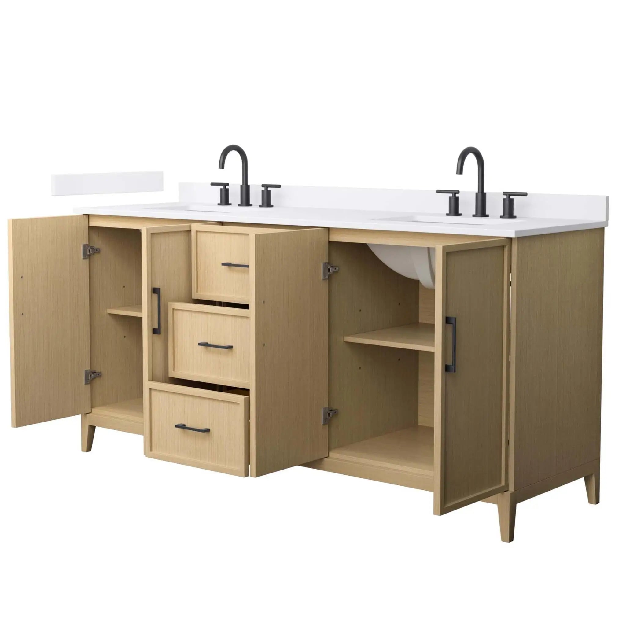 72" Elan Double Bathroom Vanity in White Oak with Matte Black Trim by Wyndham