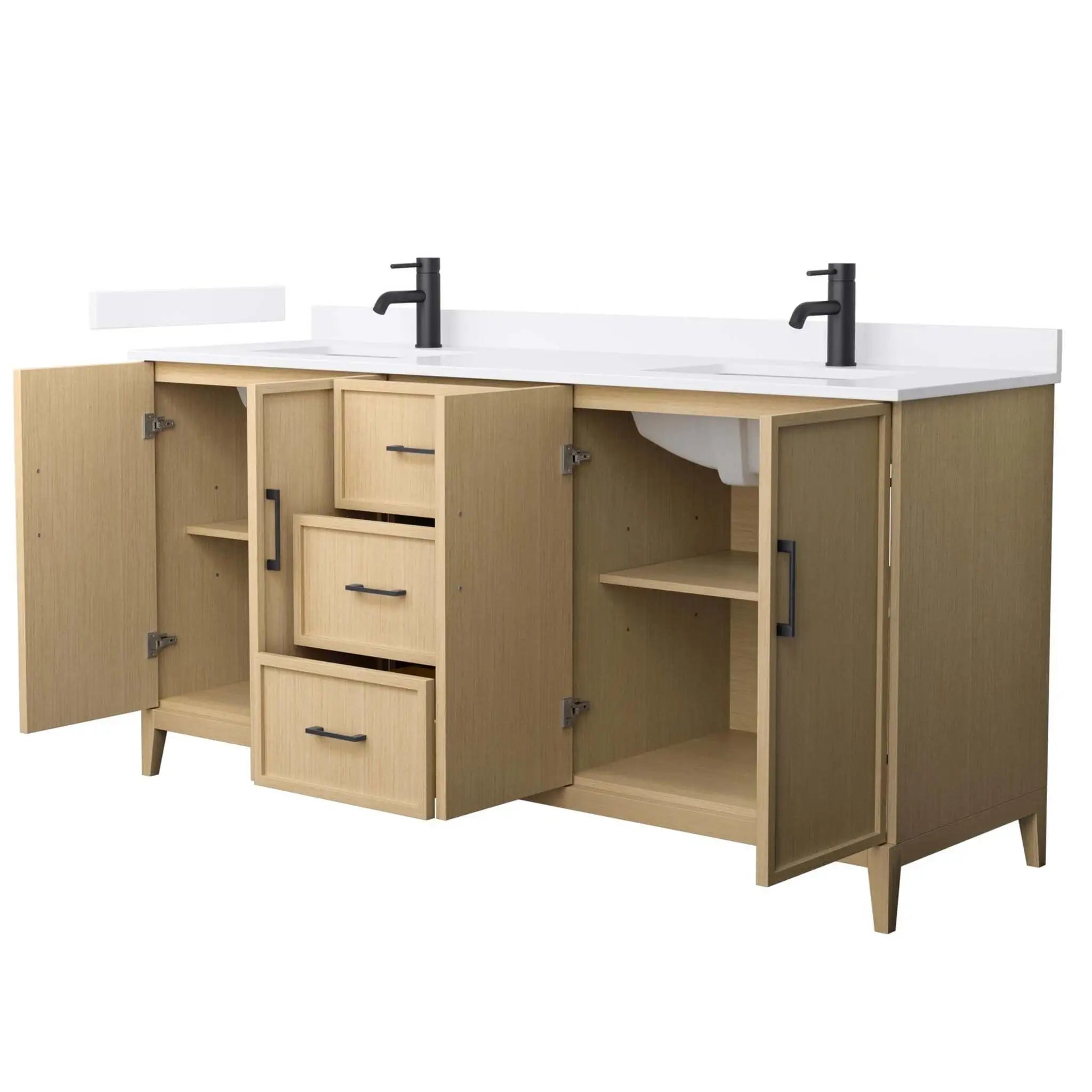 72" Elan Double Bathroom Vanity in White Oak with Matte Black Trim by Wyndham