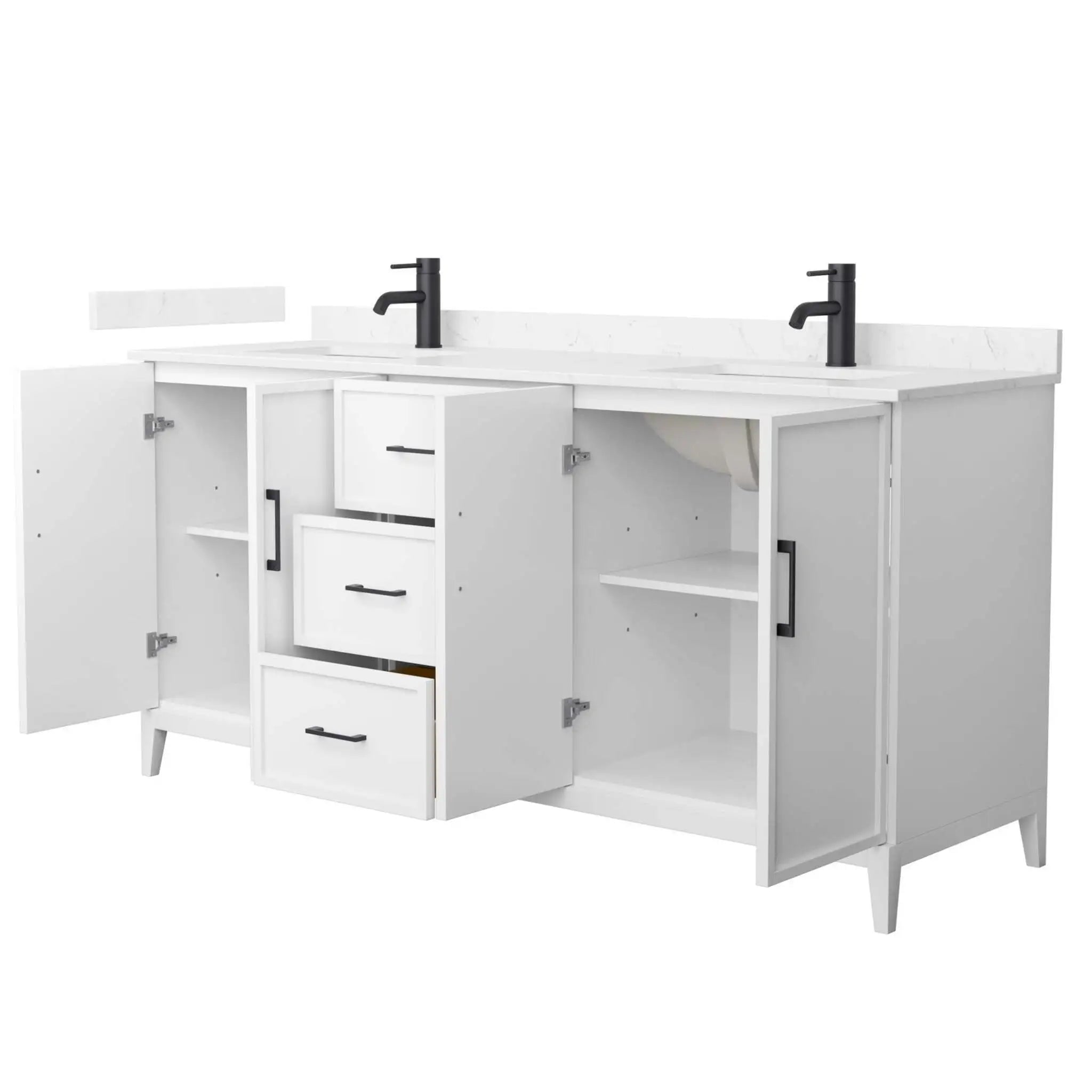 72" Elan Double Bathroom Vanity in White with Matte Black Trim by Wyndham