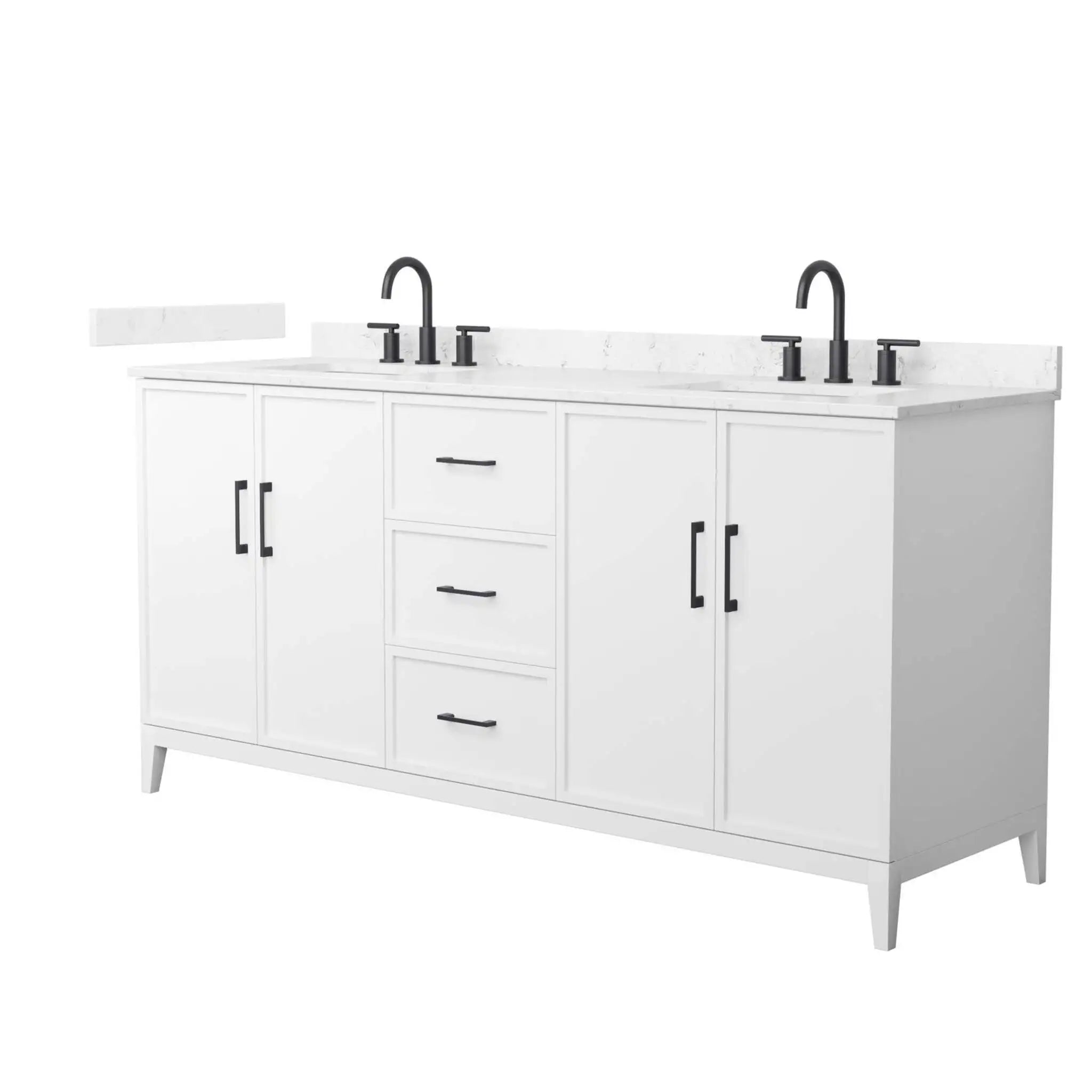 72" Elan Double Bathroom Vanity in White with Matte Black Trim by Wyndham