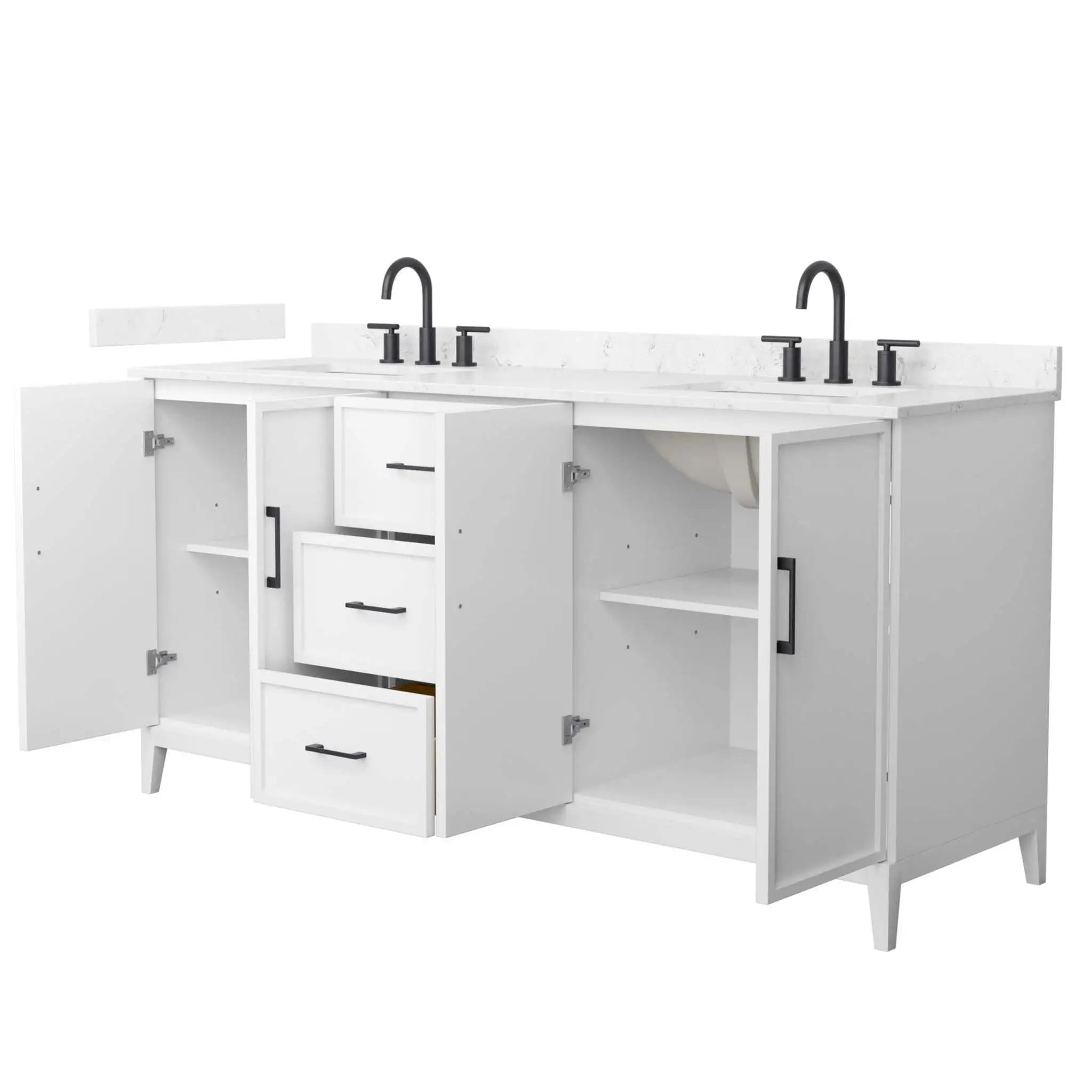 72" Elan Double Bathroom Vanity in White with Matte Black Trim by Wyndham