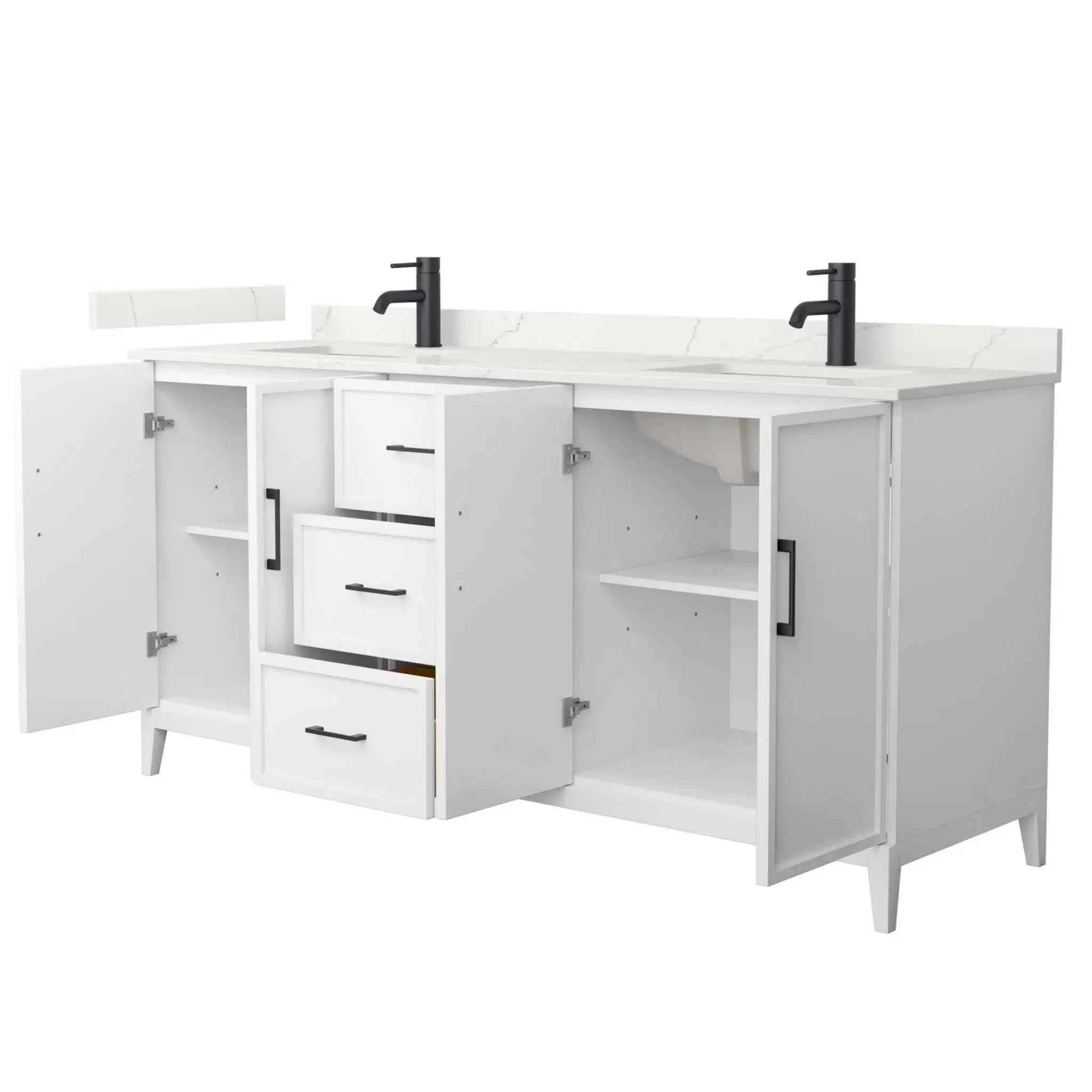 72" Elan Double Bathroom Vanity in White with Matte Black Trim by Wyndham