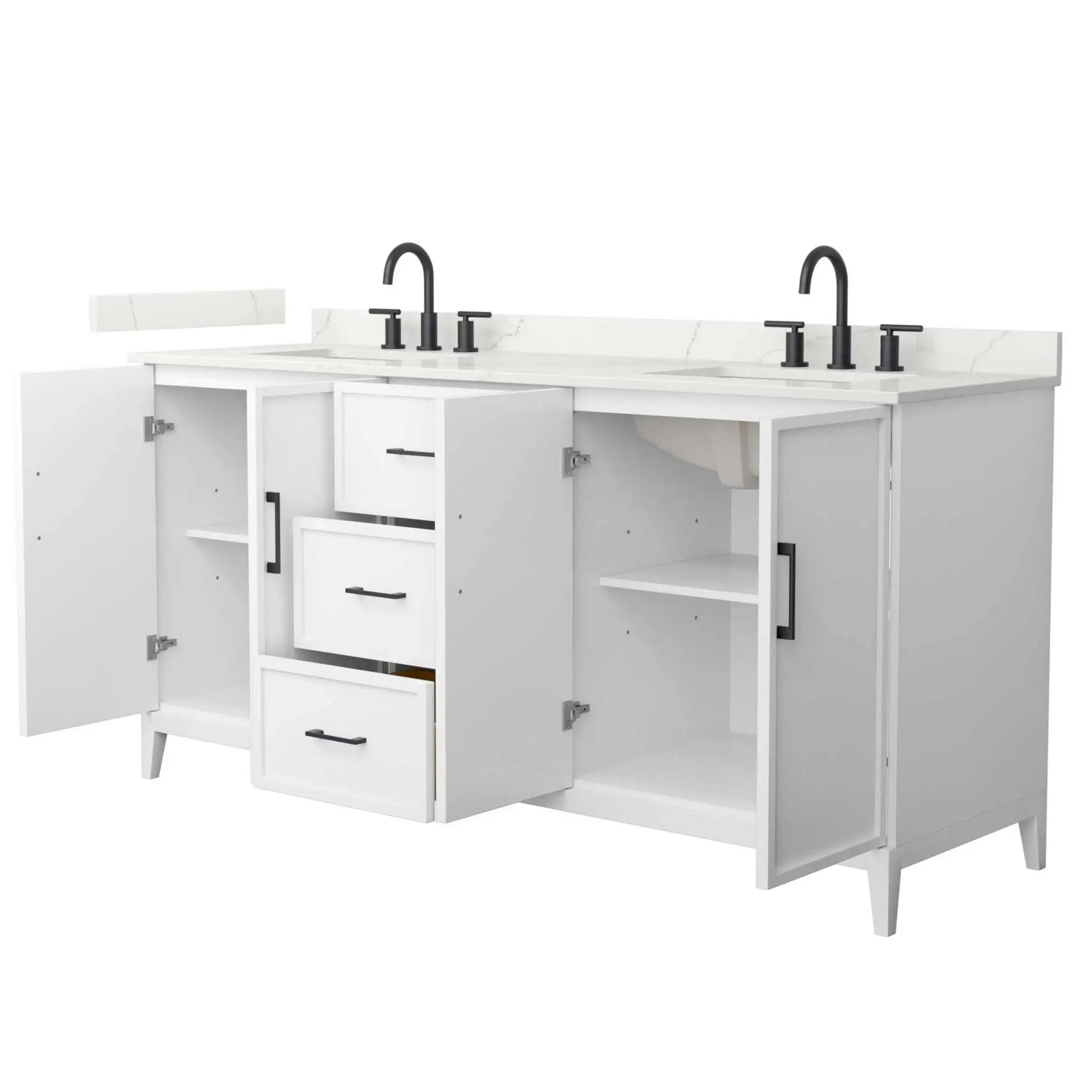 72" Elan Double Bathroom Vanity in White with Matte Black Trim by Wyndham