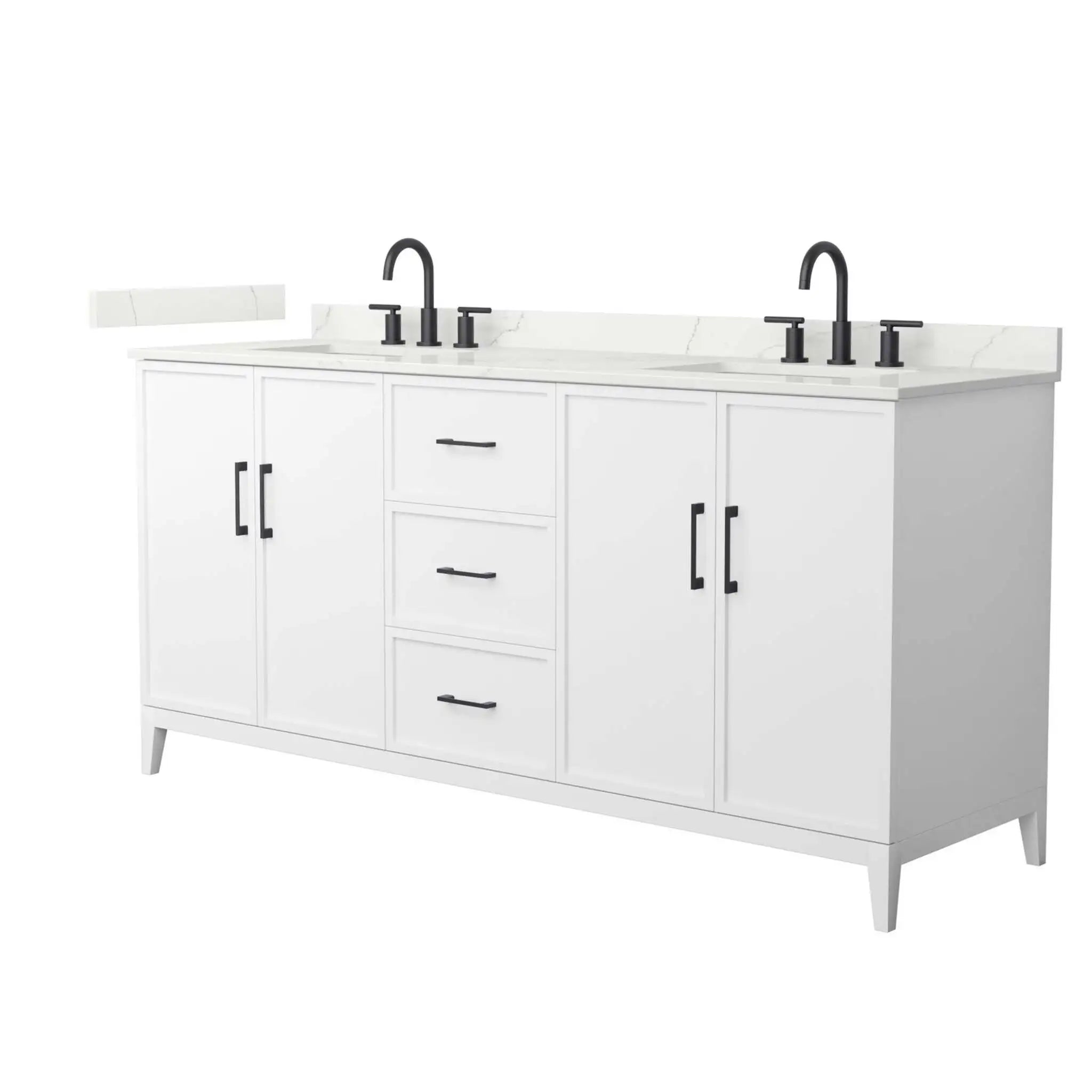 72" Elan Double Bathroom Vanity in White with Matte Black Trim by Wyndham