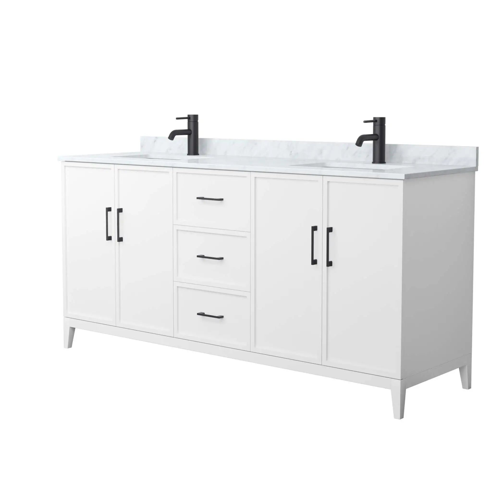 72" Elan Double Bathroom Vanity in White with Matte Black Trim by Wyndham