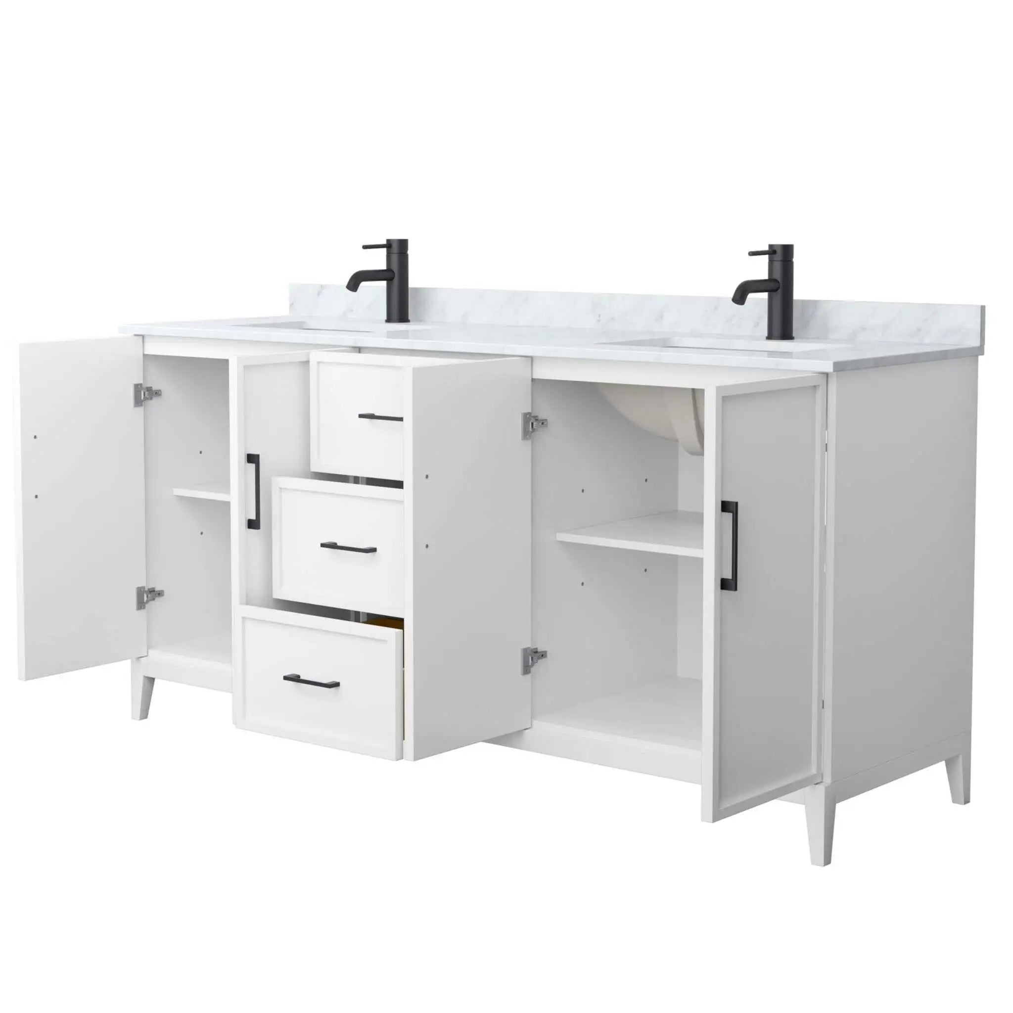 72" Elan Double Bathroom Vanity in White with Matte Black Trim by Wyndham