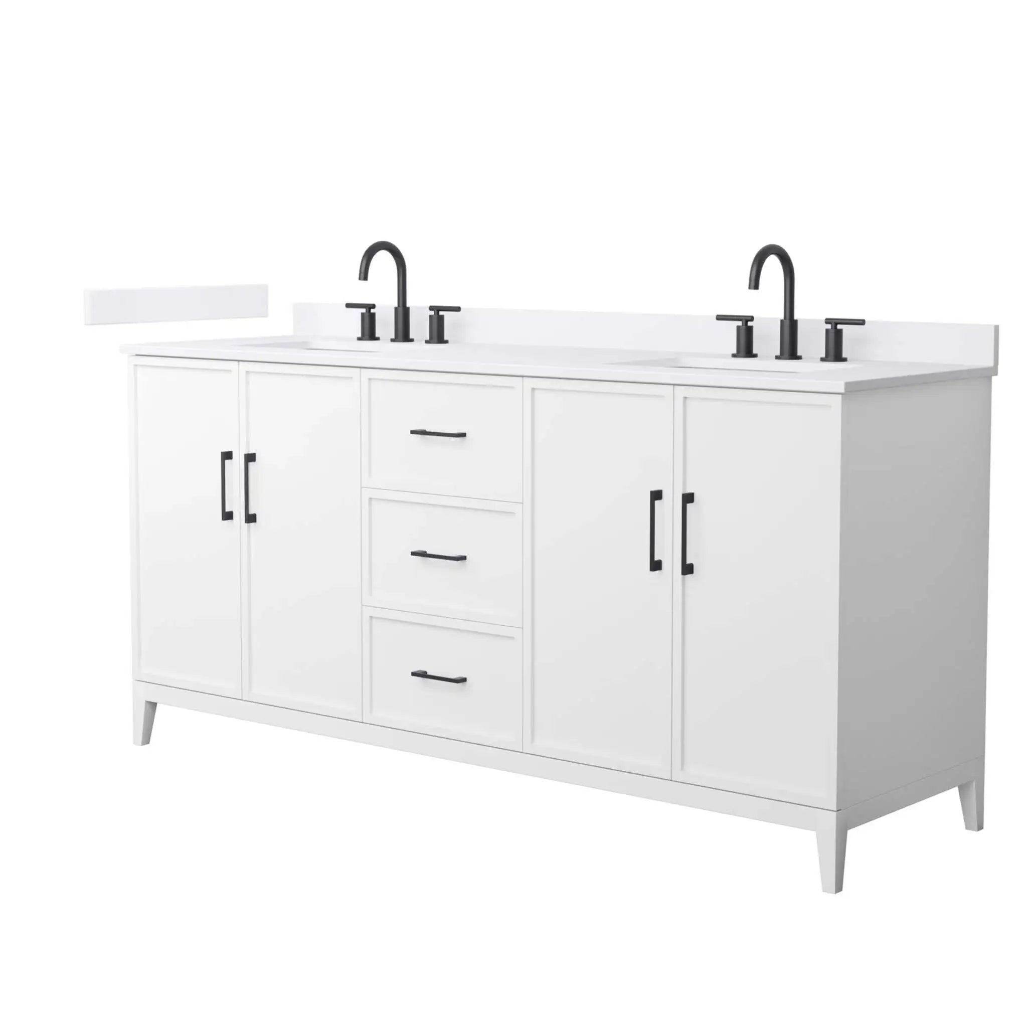 72" Elan Double Bathroom Vanity in White with Matte Black Trim by Wyndham