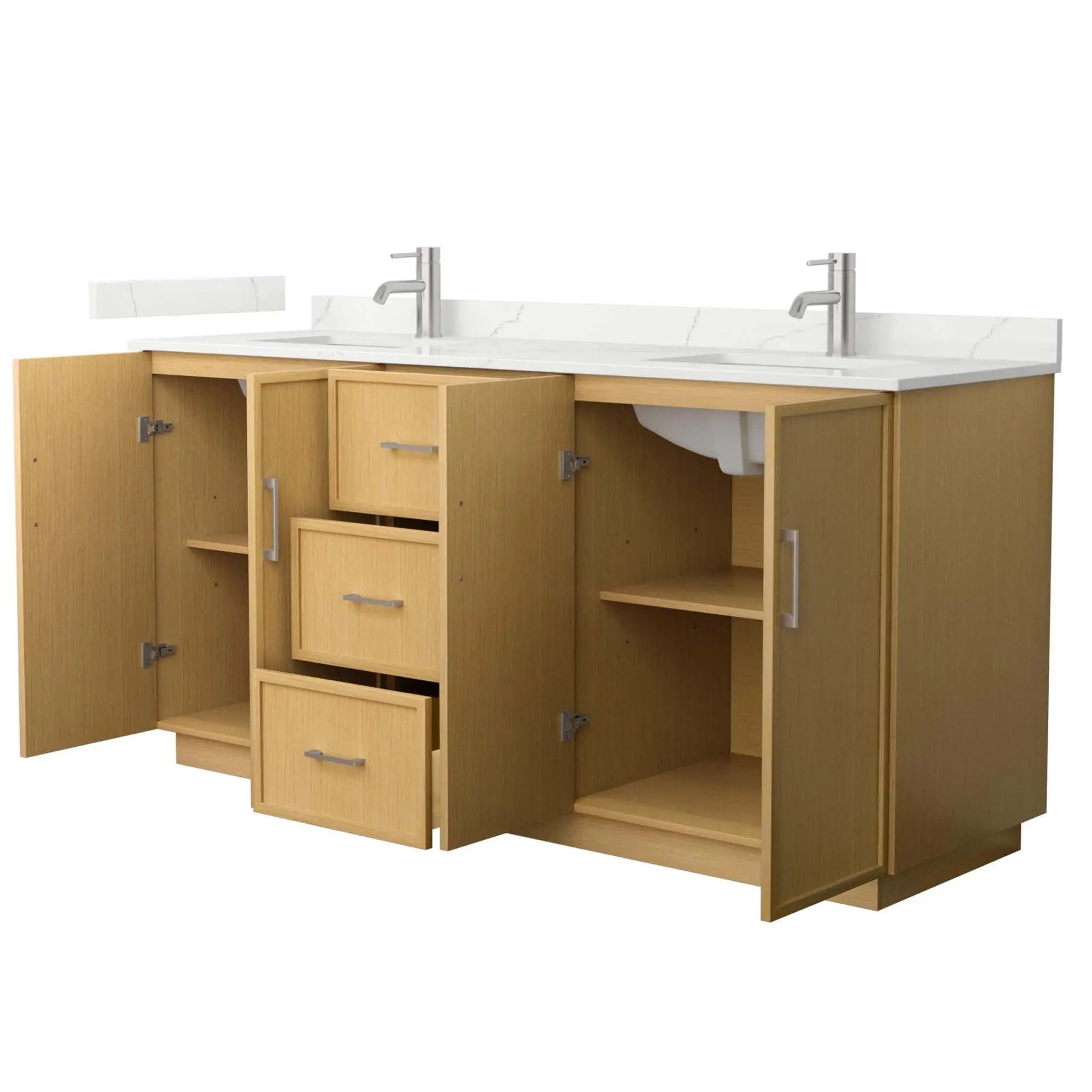 72" Elan TK Elan Double Bathroom Vanity with Toe Kick in Light Oak with Brushed Nickel Trim by Wyndham