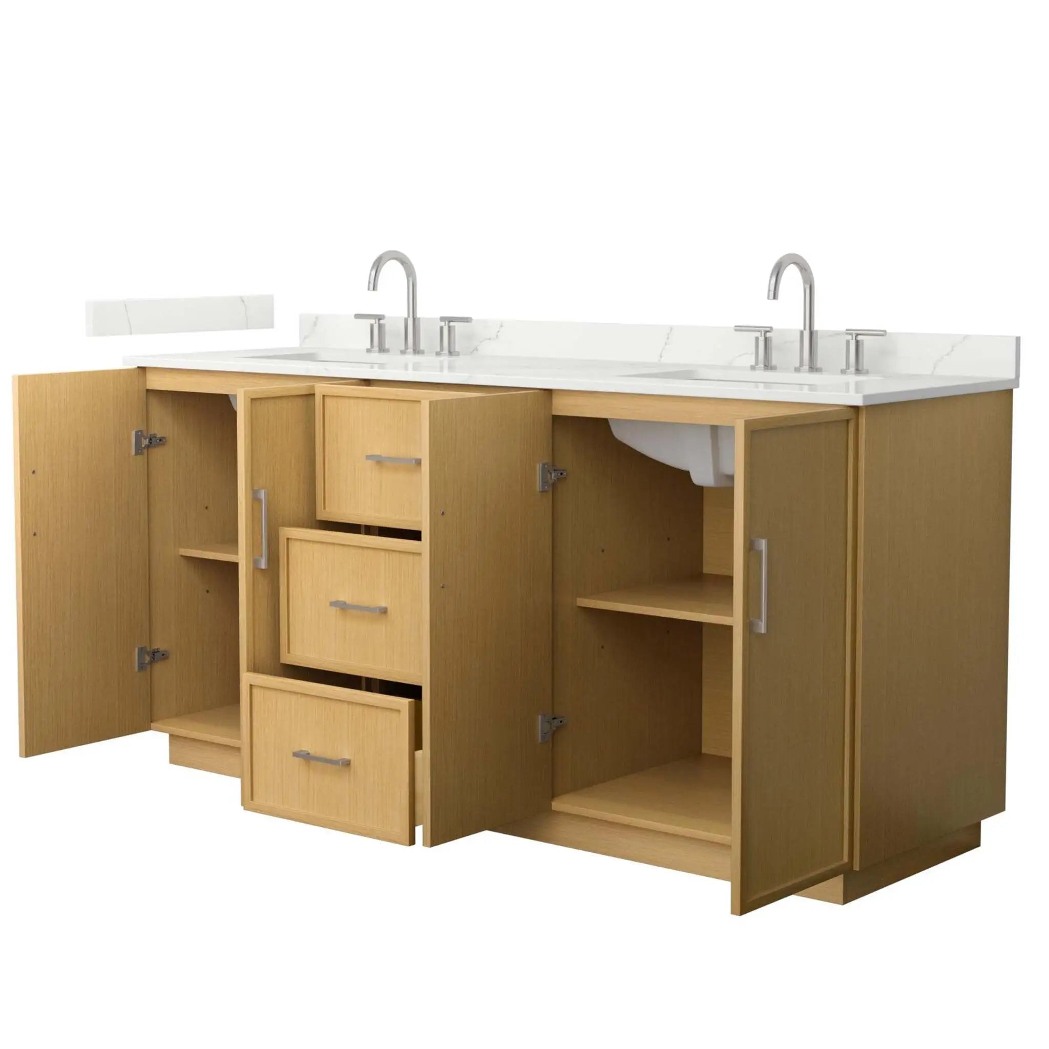 72" Elan TK Elan Double Bathroom Vanity with Toe Kick in Light Oak with Brushed Nickel Trim by Wyndham
