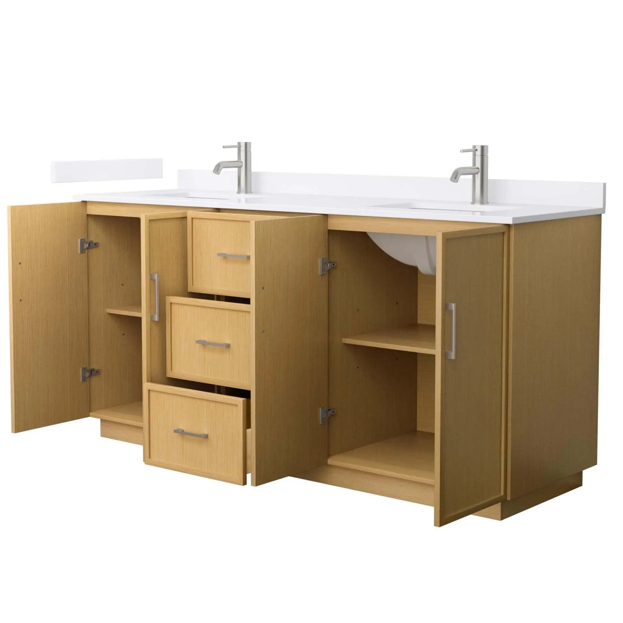 72" Elan TK Elan Double Bathroom Vanity with Toe Kick in Light Oak with Brushed Nickel Trim by Wyndham