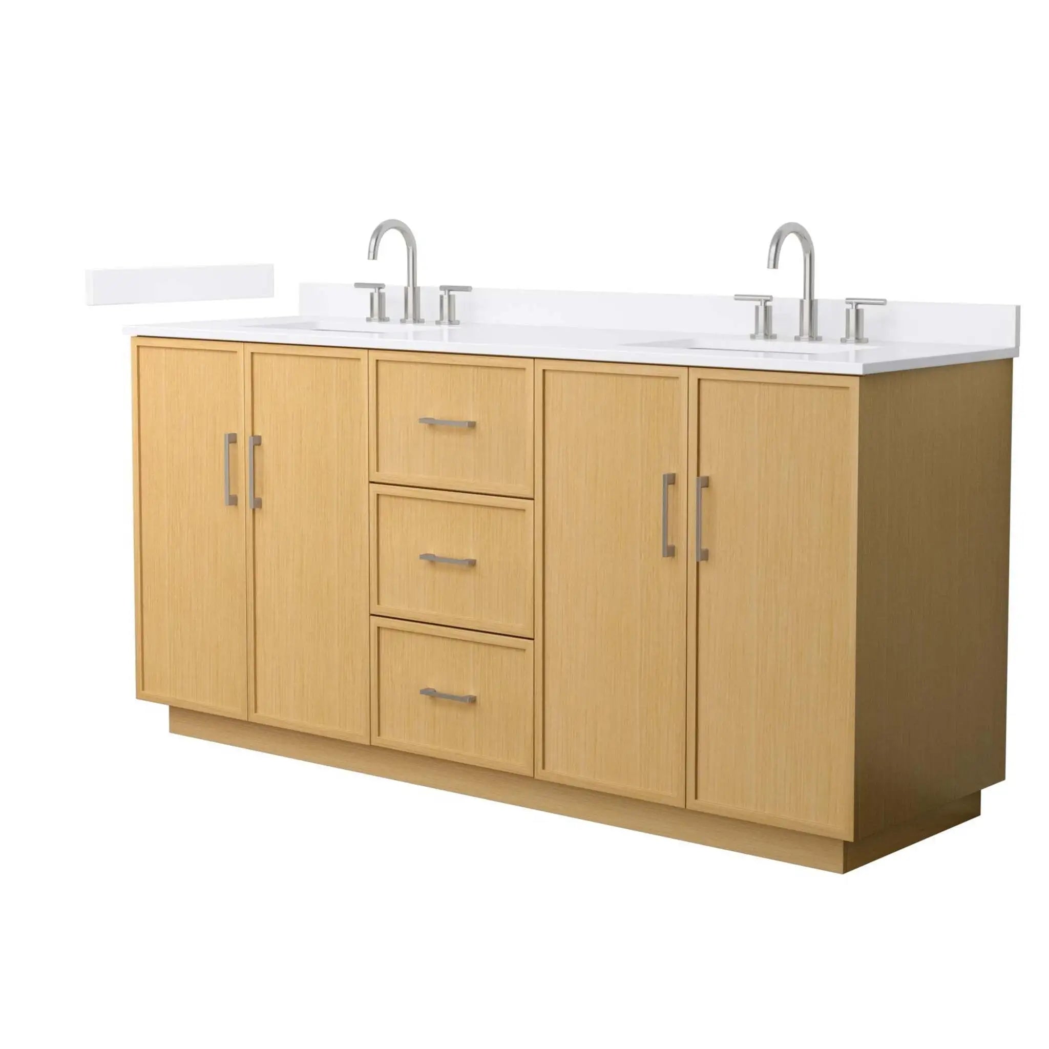 72" Elan TK Elan Double Bathroom Vanity with Toe Kick in Light Oak with Brushed Nickel Trim by Wyndham