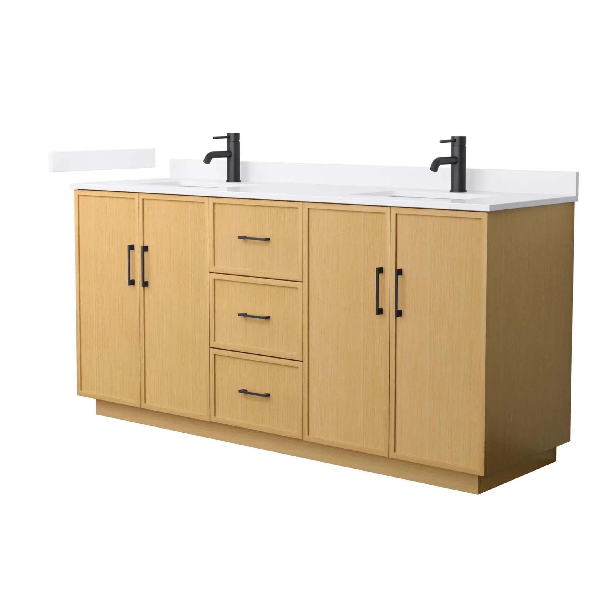 72" Elan TK Elan Double Bathroom Vanity with Toe Kick in Light Oak with Matte Black Trim by Wyndham