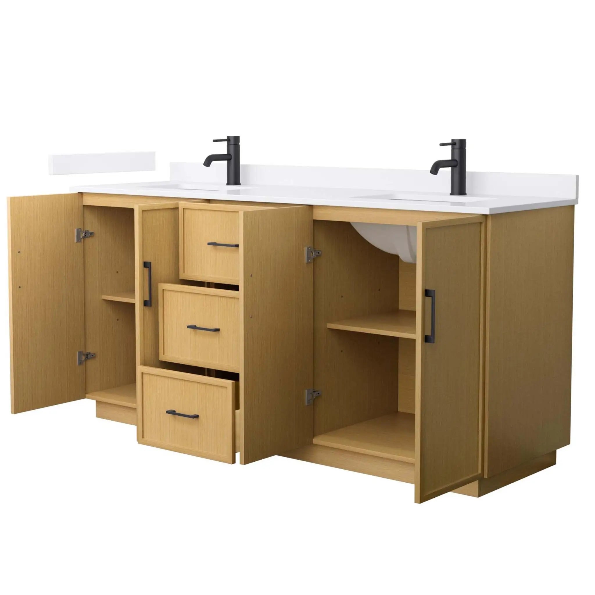72" Elan TK Elan Double Bathroom Vanity with Toe Kick in Light Oak with Matte Black Trim by Wyndham