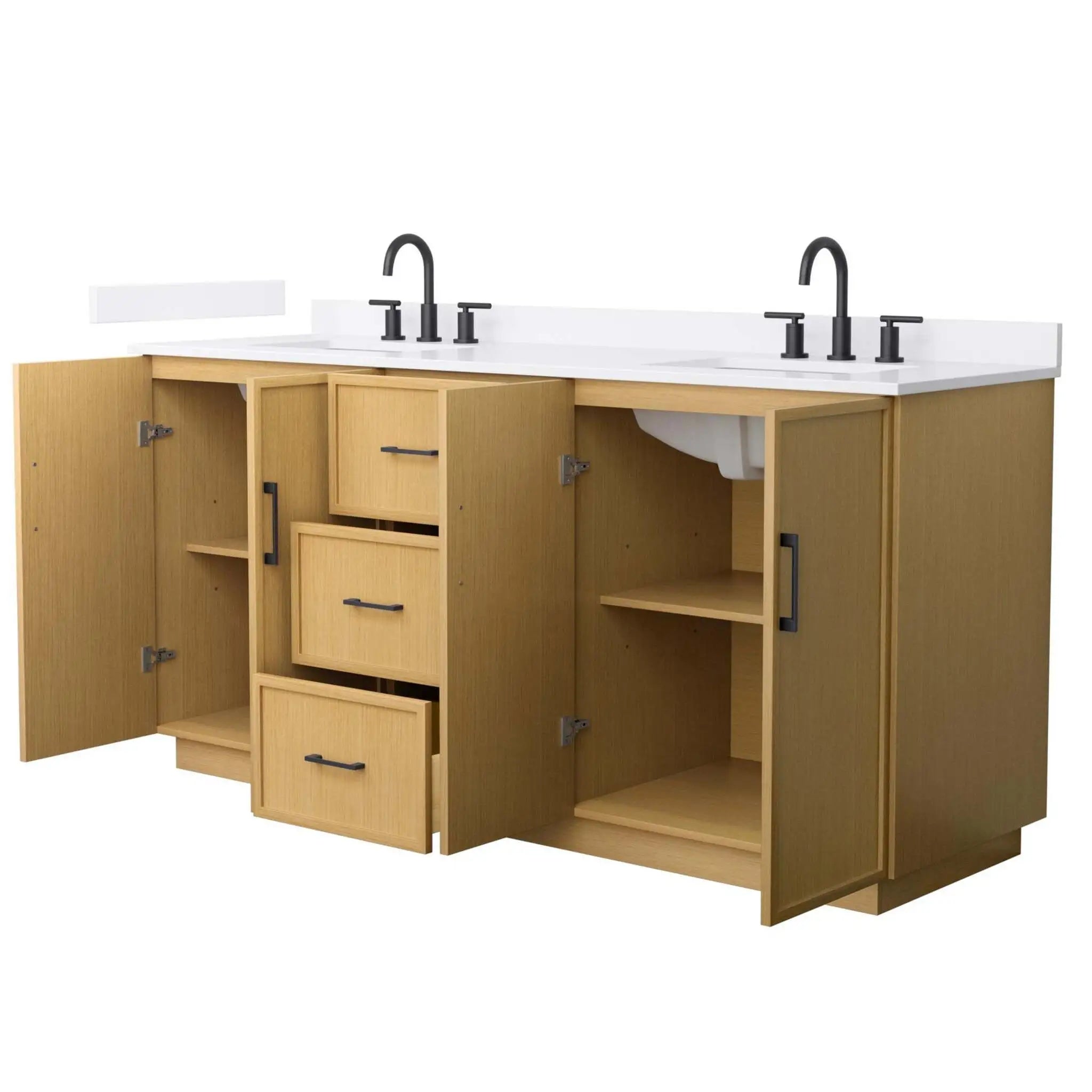 72" Elan TK Elan Double Bathroom Vanity with Toe Kick in Light Oak with Matte Black Trim by Wyndham