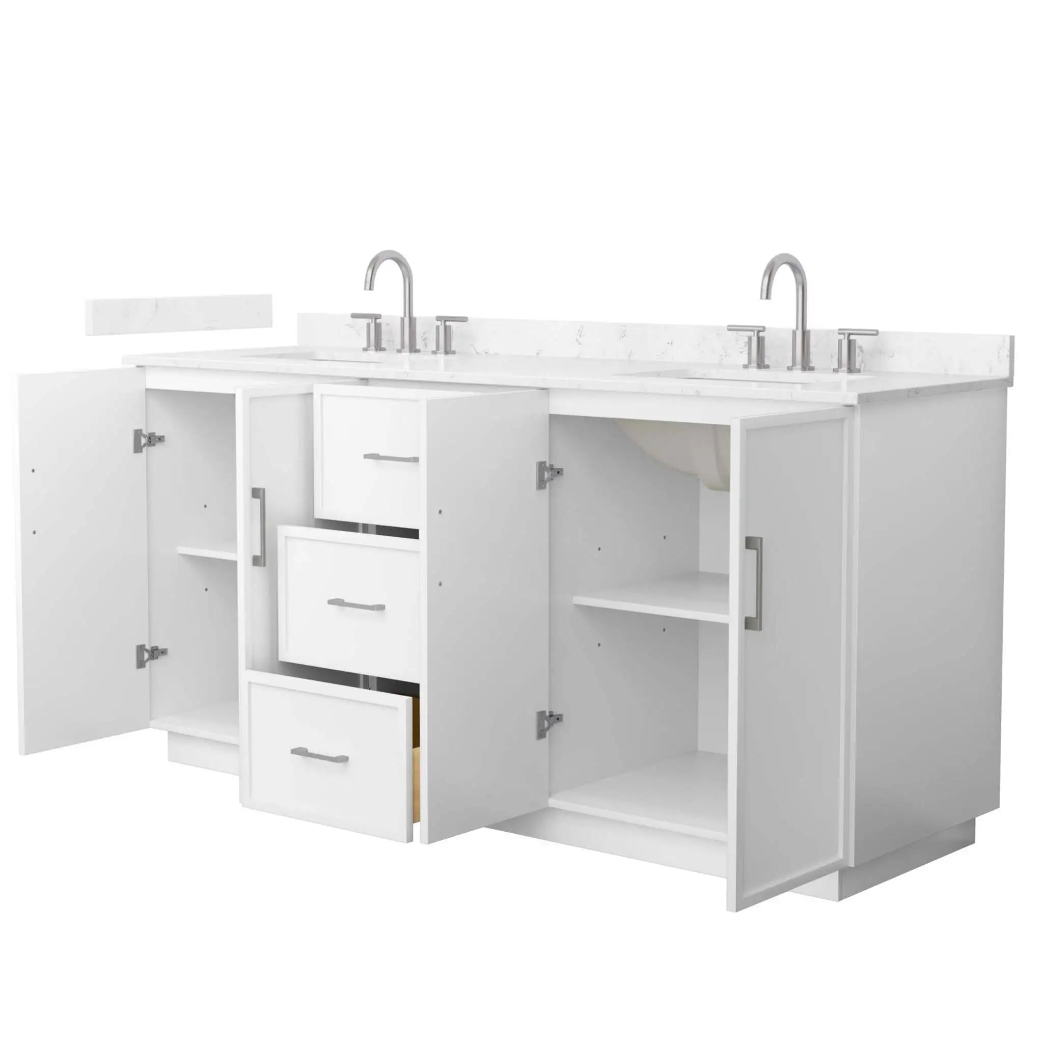 72" Elan TK Elan Double Bathroom Vanity with Toe Kick in White with Brushed Nickel Trim by Wyndham
