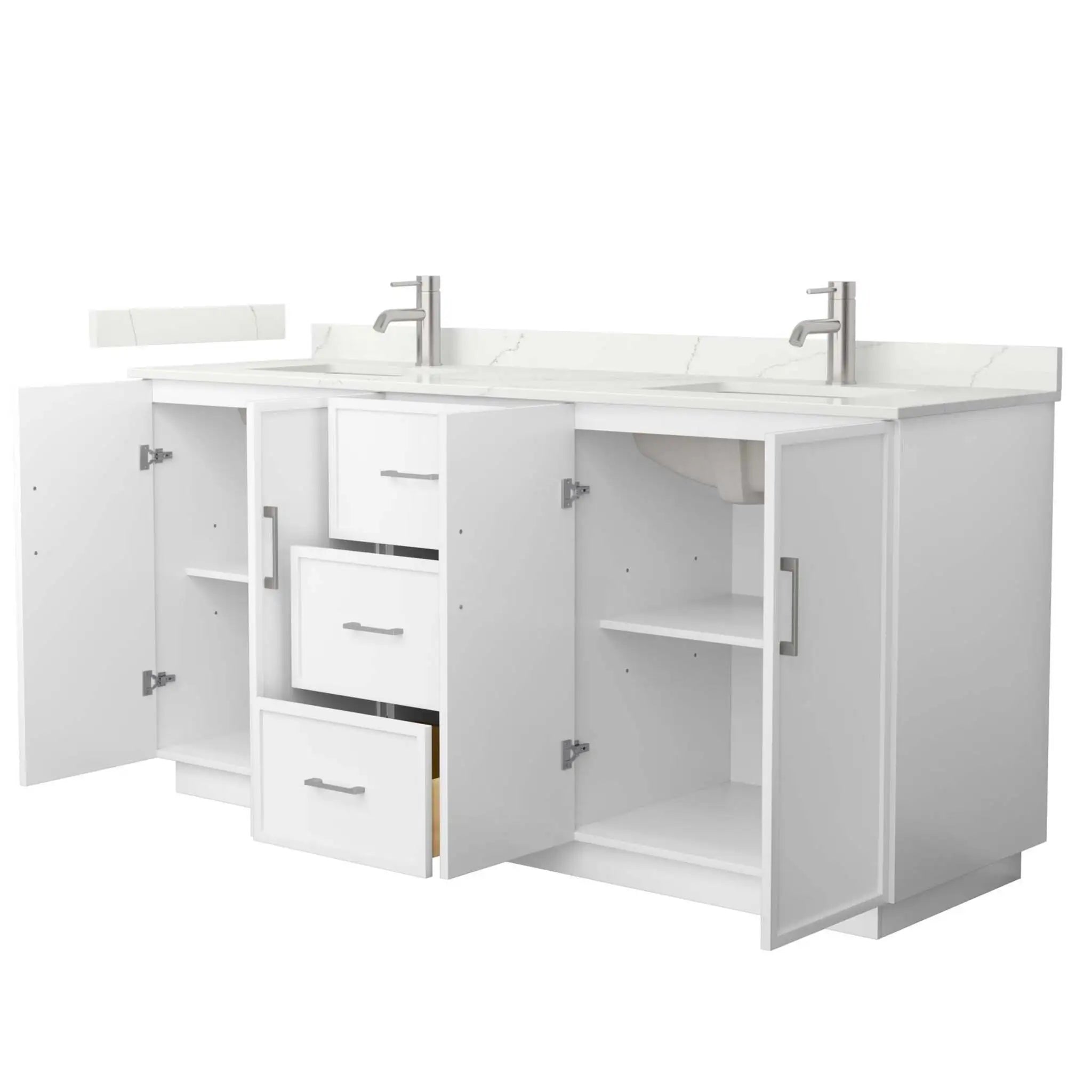 72" Elan TK Elan Double Bathroom Vanity with Toe Kick in White with Brushed Nickel Trim by Wyndham