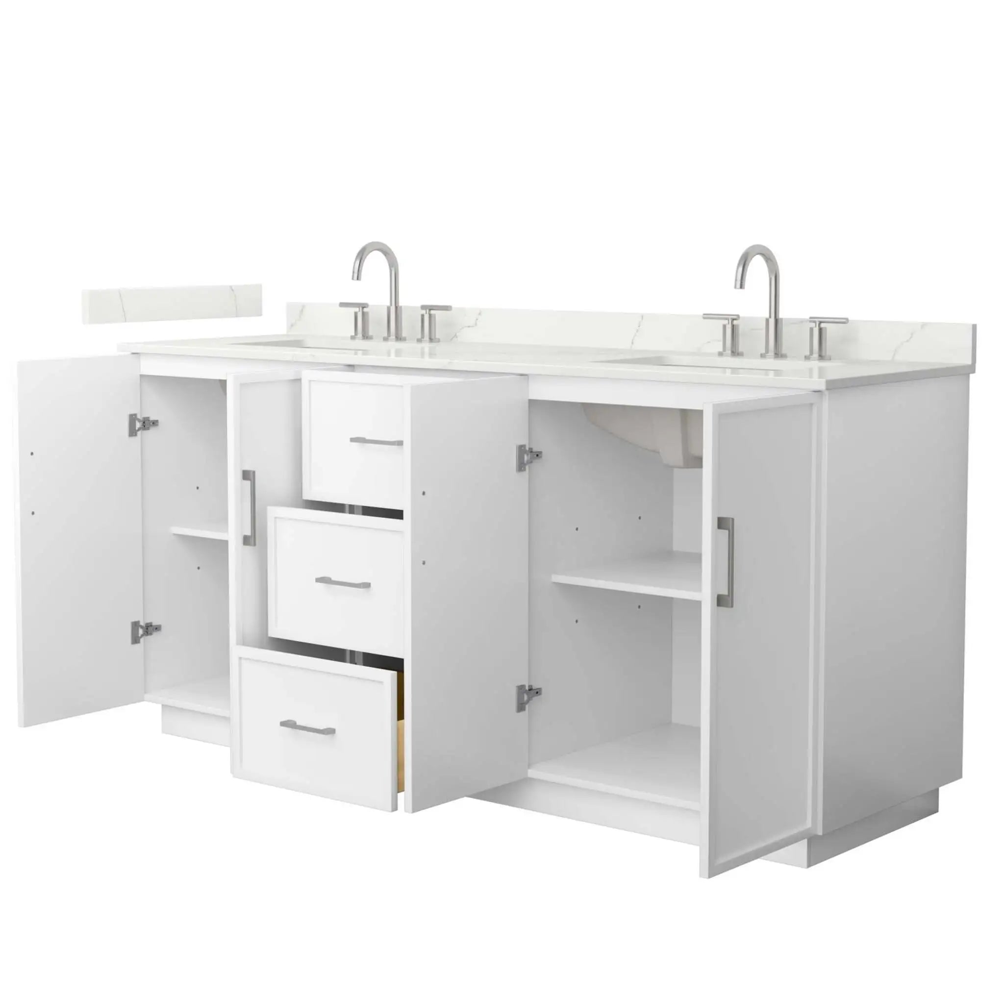 72" Elan TK Elan Double Bathroom Vanity with Toe Kick in White with Brushed Nickel Trim by Wyndham