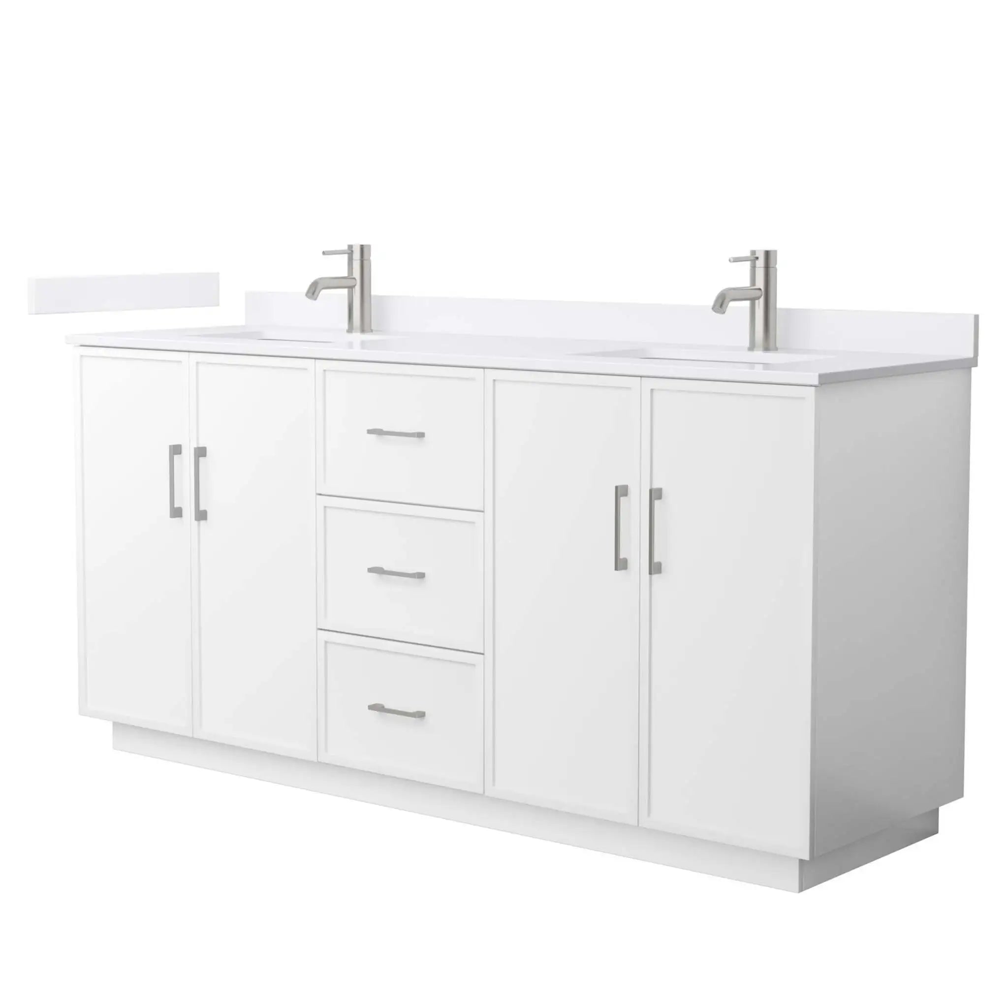 72" Elan TK Elan Double Bathroom Vanity with Toe Kick in White with Brushed Nickel Trim by Wyndham