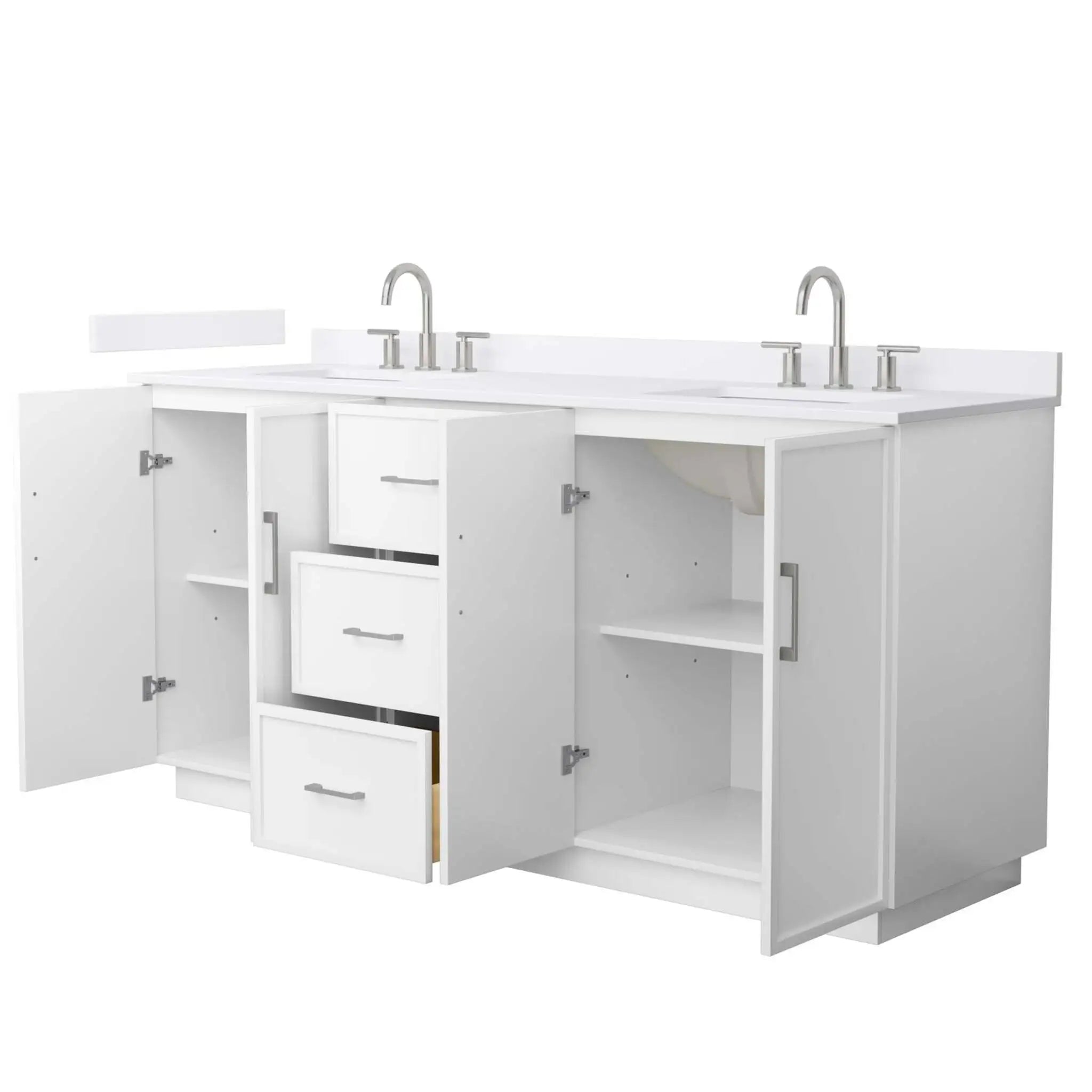 72" Elan TK Elan Double Bathroom Vanity with Toe Kick in White with Brushed Nickel Trim by Wyndham