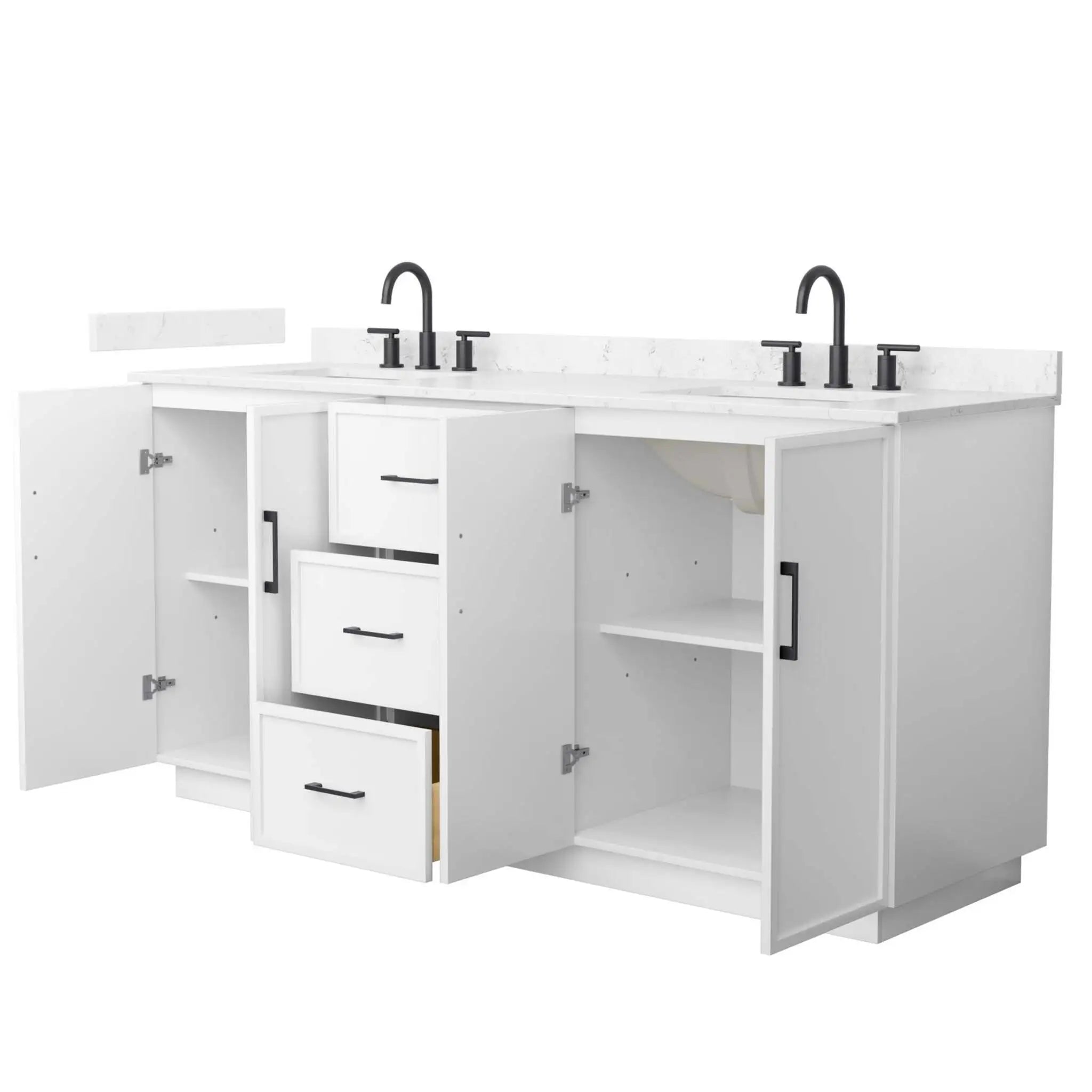 72" Elan TK Elan Double Bathroom Vanity with Toe Kick in White with Matte Black Trim by Wyndham