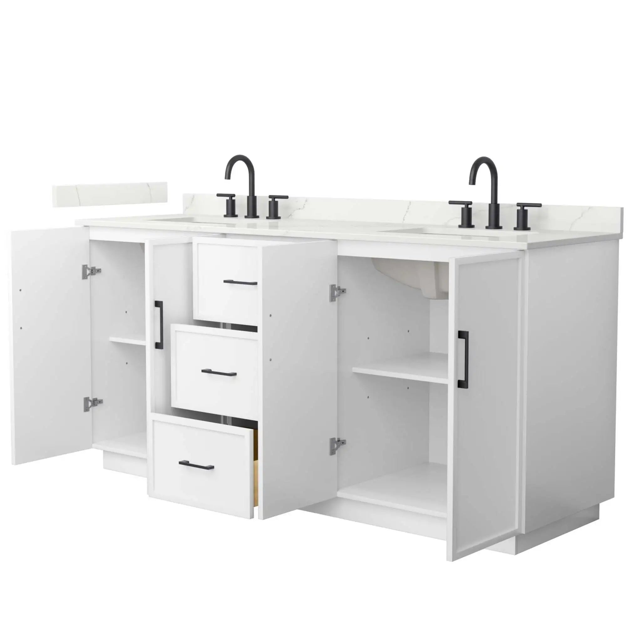72" Elan TK Elan Double Bathroom Vanity with Toe Kick in White with Matte Black Trim by Wyndham